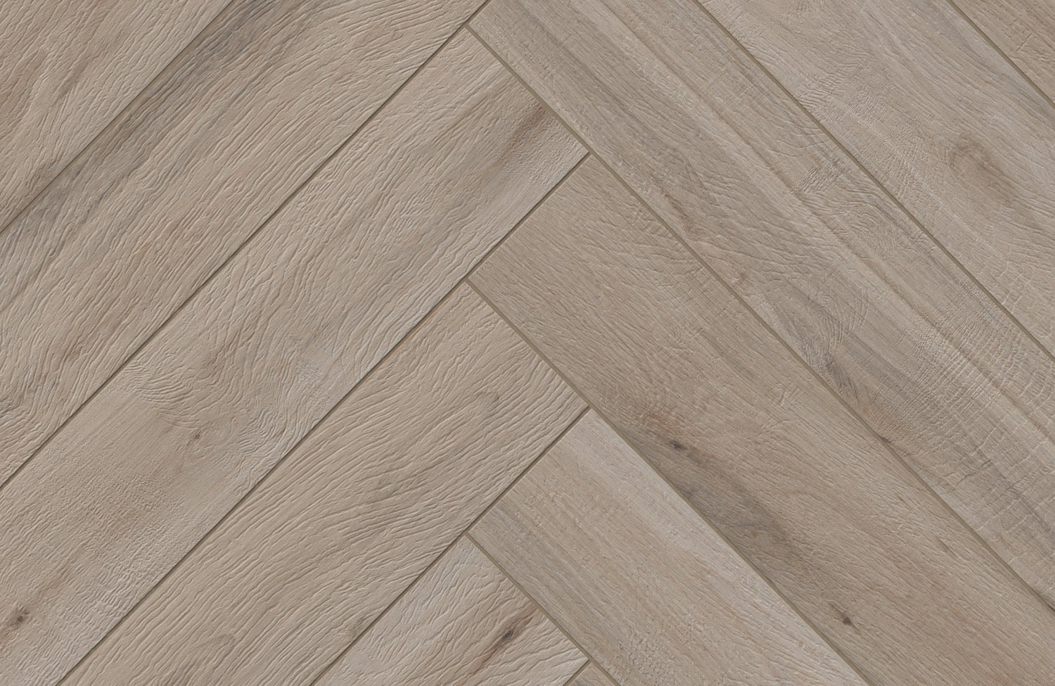 Light oak wood-look tiles in a herringbone pattern with subtle grain texture and natural knot detailing.