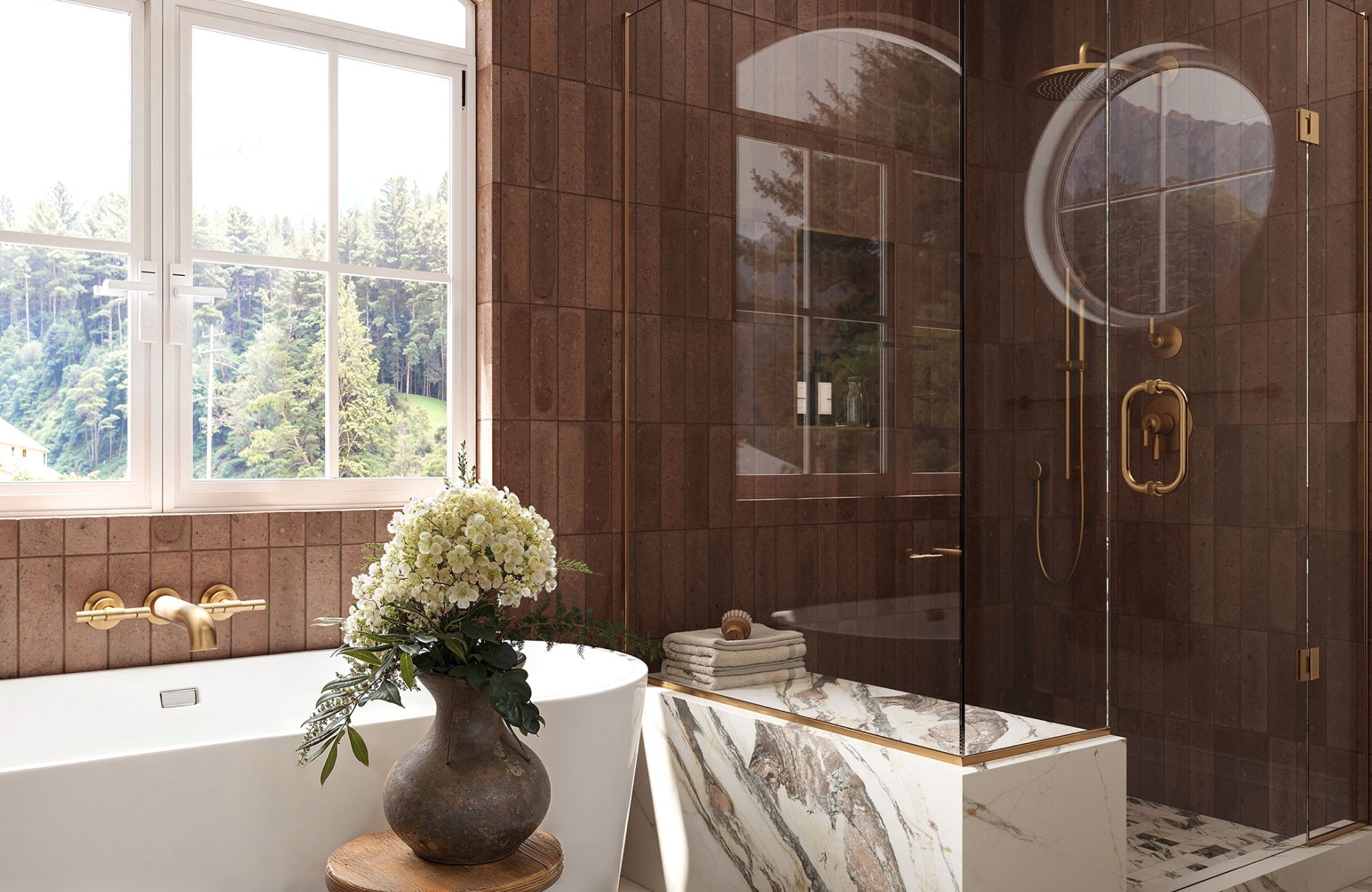 What Works Well With Brown Bathroom Tiles?, image size:2000x1300