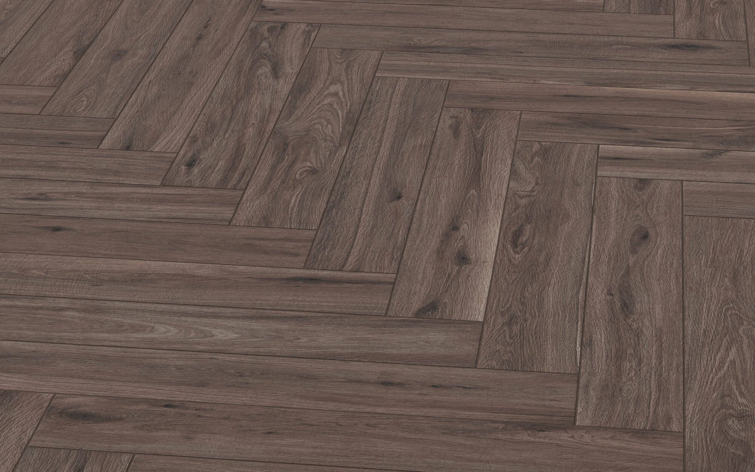 Dark wood-look tile planks in herringbone pattern with rich grain detail and natural tonal variation.