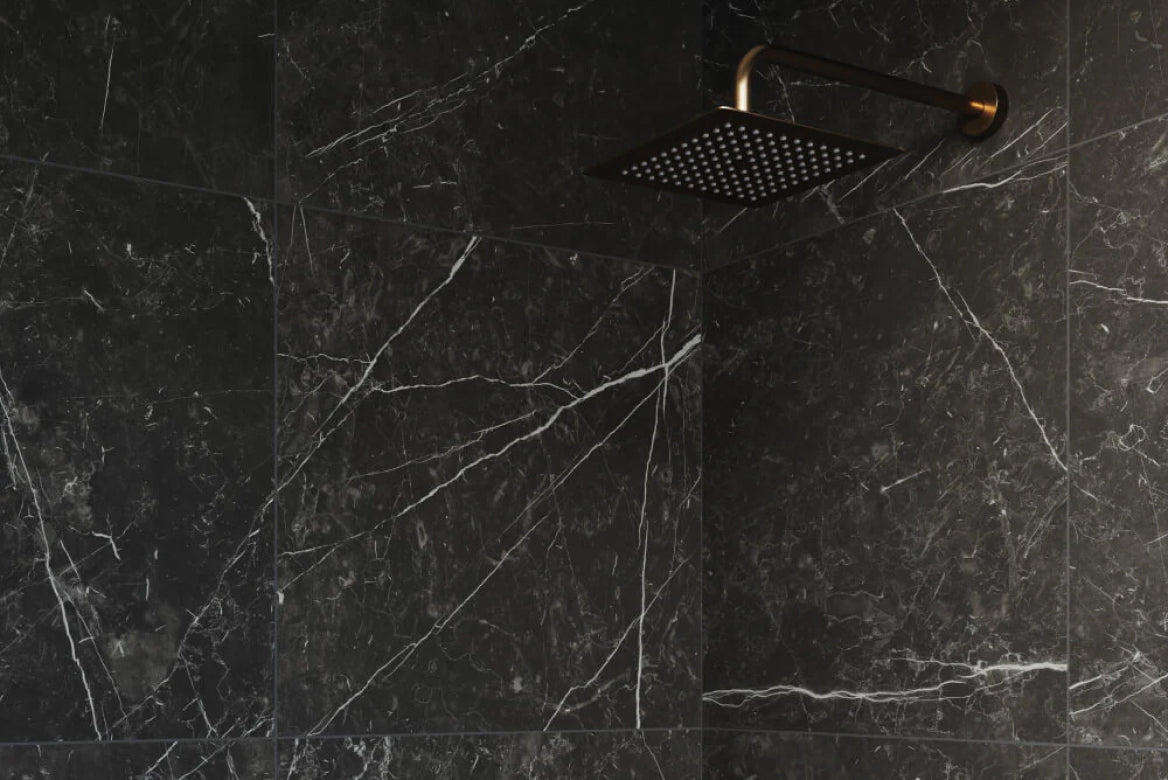 Sophisticated Black Bathroom Tile with intricate veining in a chic setting.