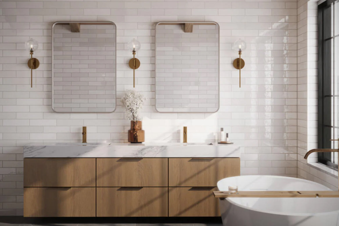 White Bathroom Tiles add a spacious feel to a chic bathroom interior.