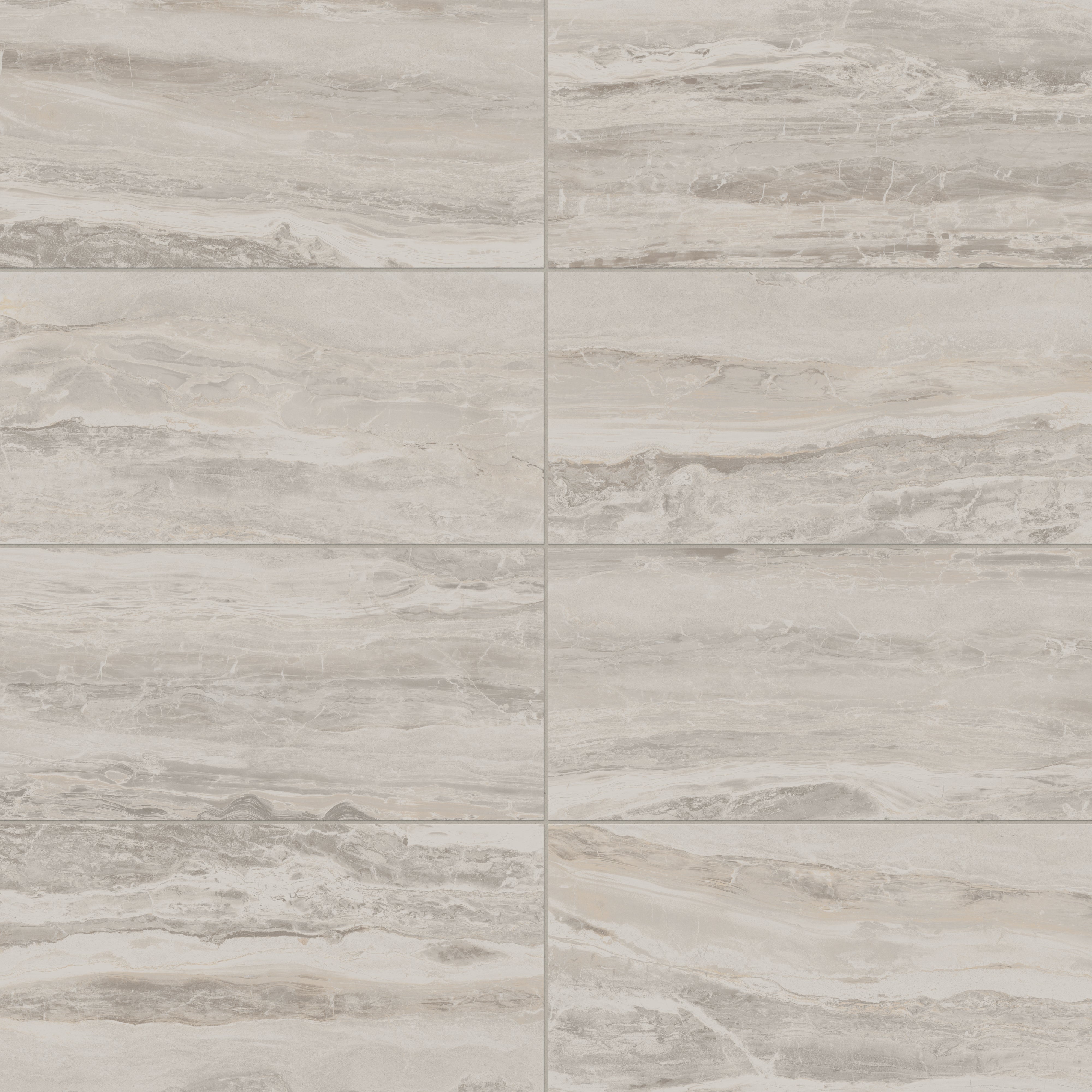 Harley Greige 12x24 matte tiles feature soft beige and taupe tones with flowing natural veining, perfect for adding understated elegance and a cohesive look to floors or walls.