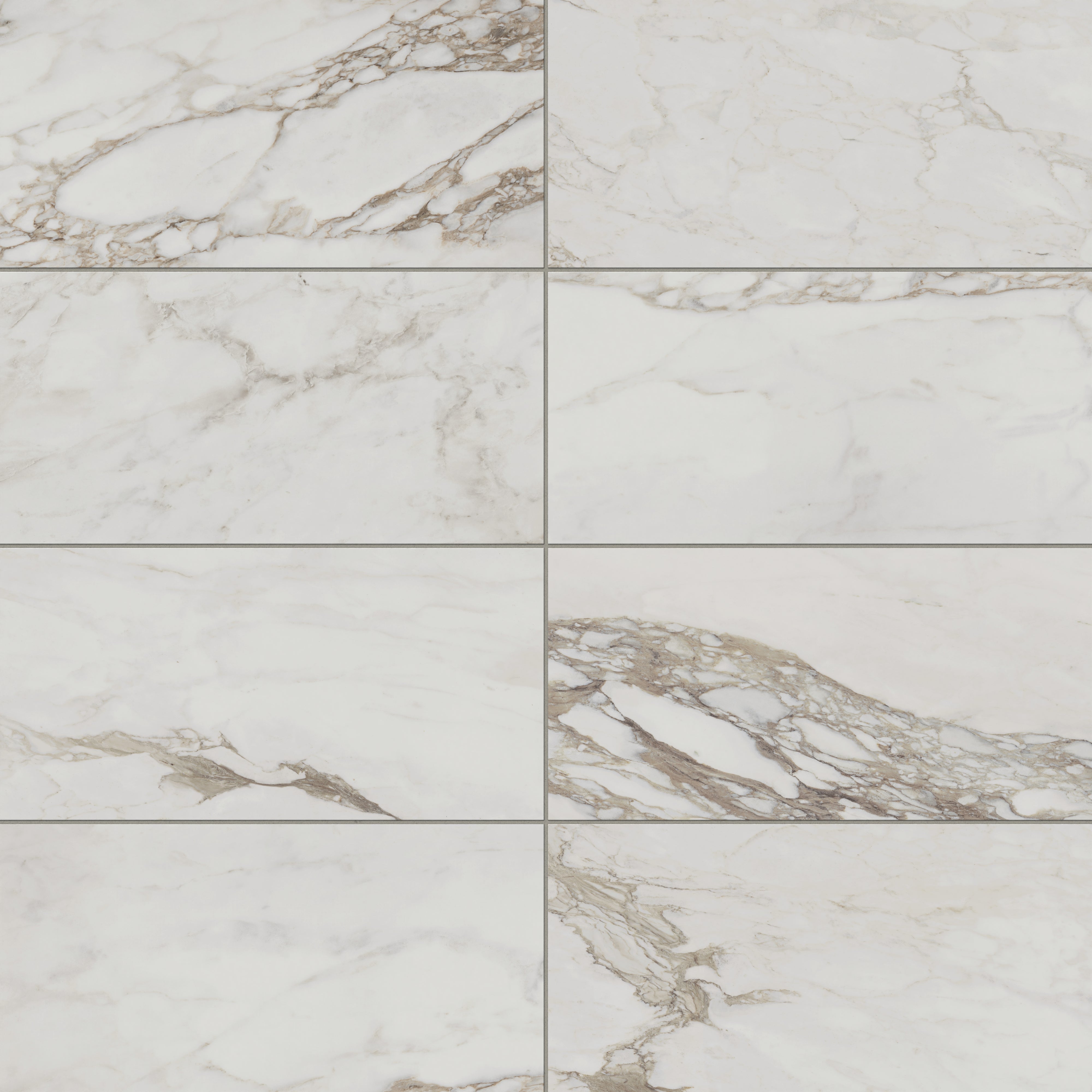 Taupe matte porcelain marble look tiles featuring intricate golden and grey veining on a soft white base, perfect for floors and walls.