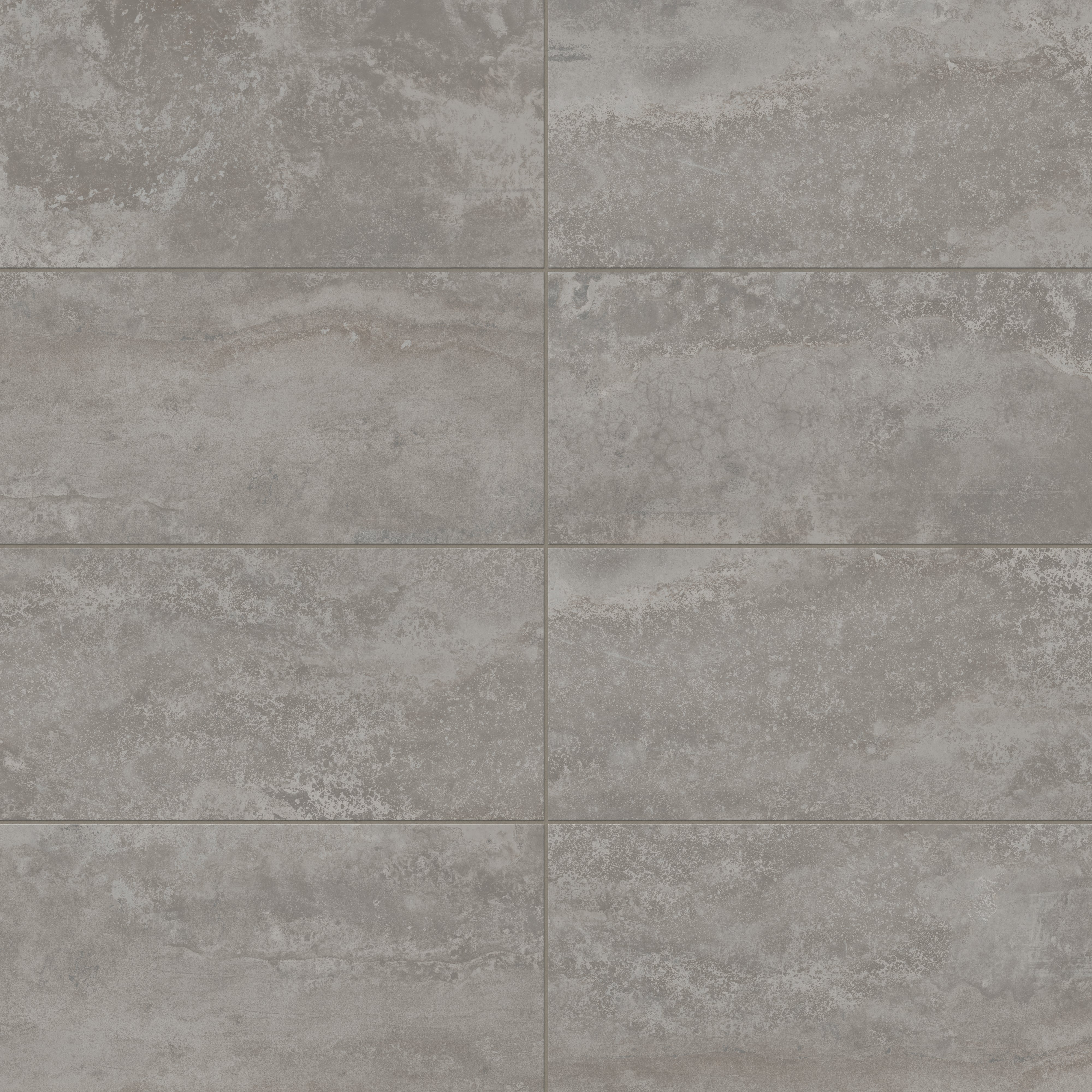 Textured 12x24 matte gray porcelain tiles with soft stone patterns and a subtle industrial aesthetic
