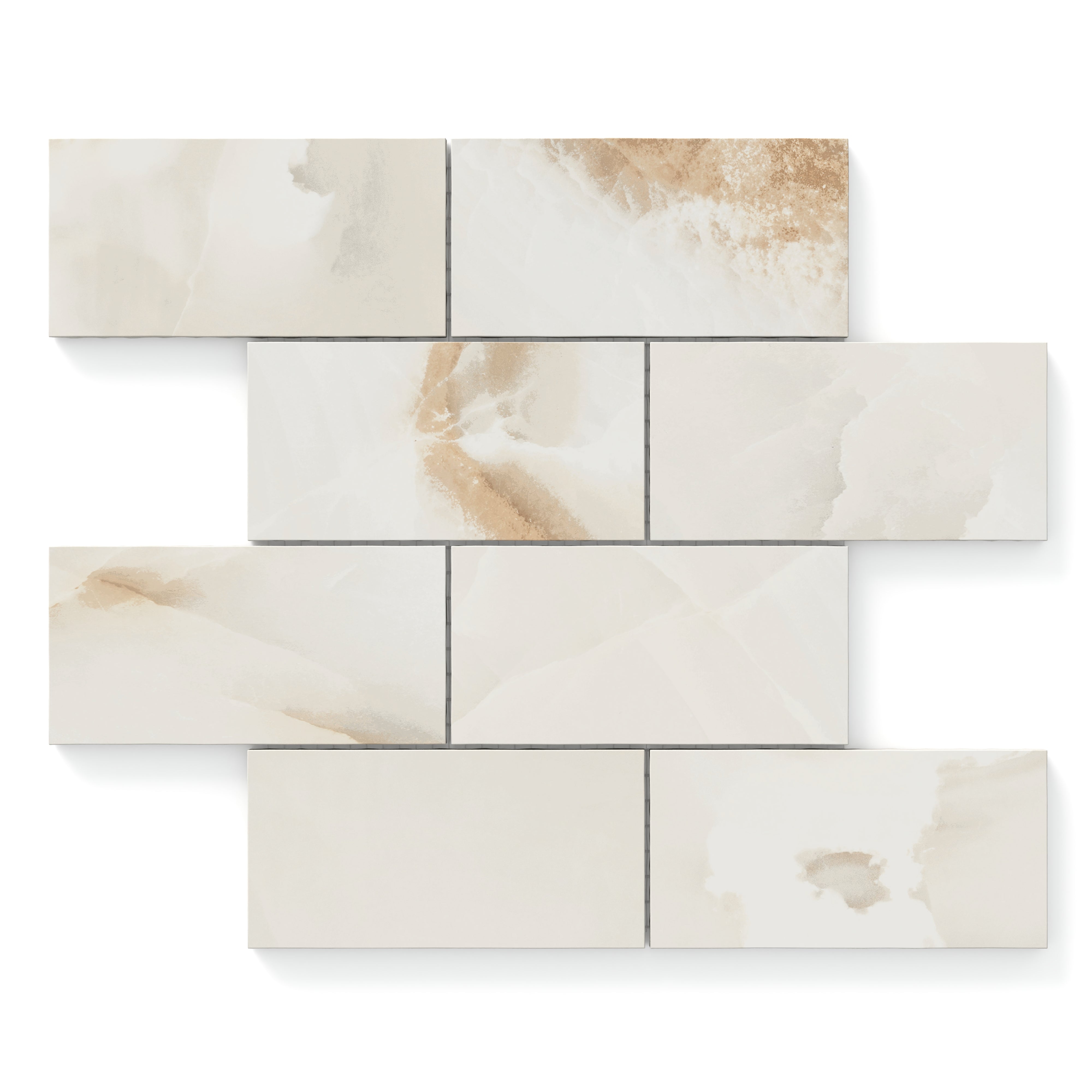 Astrid 3x6 Matte Porcelain Mosaic Tile in Alabaster featuring soft neutral tones and refined patterns.