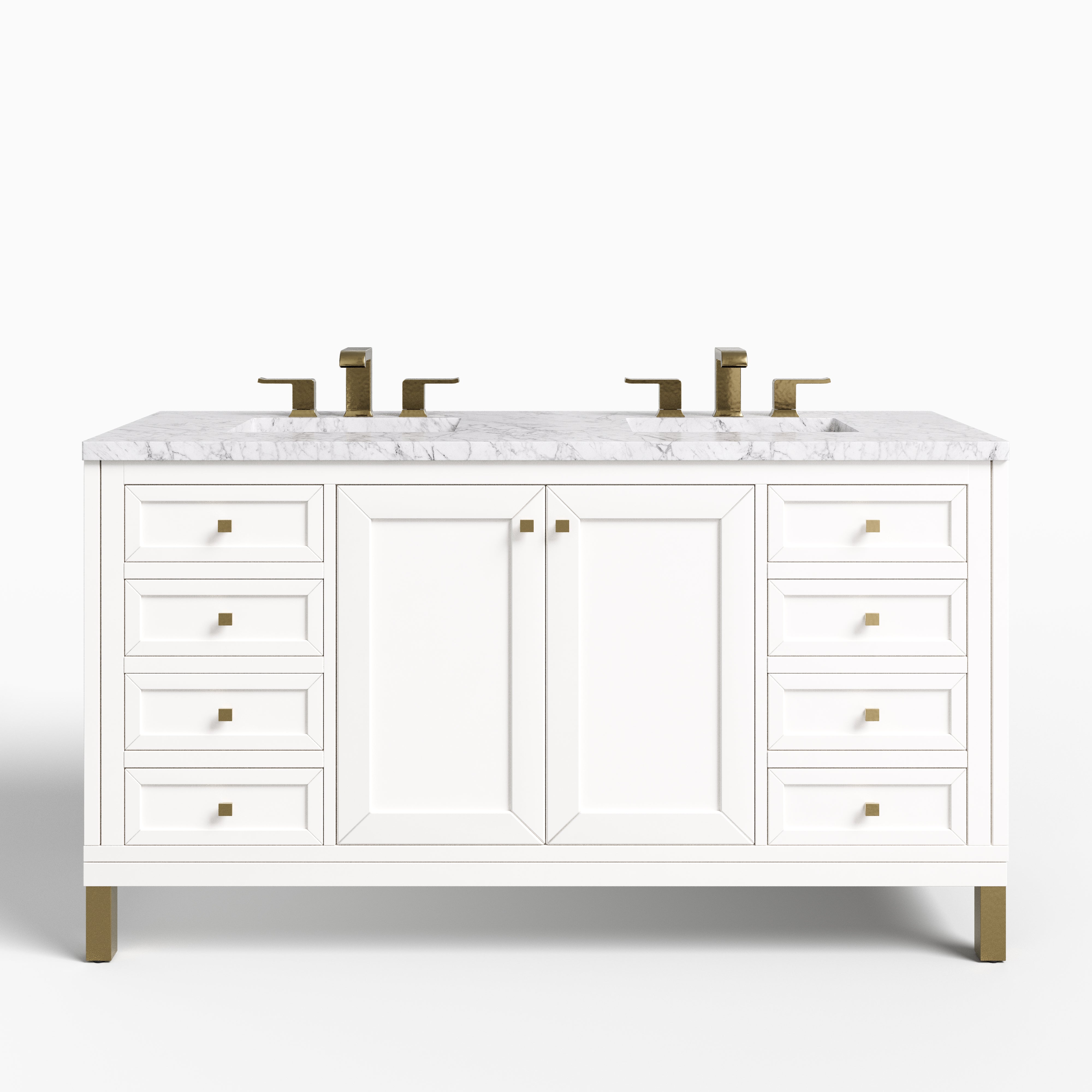 Janelle 60" Double Vanity in Glossy White with 3 cm Carrara Marble Top