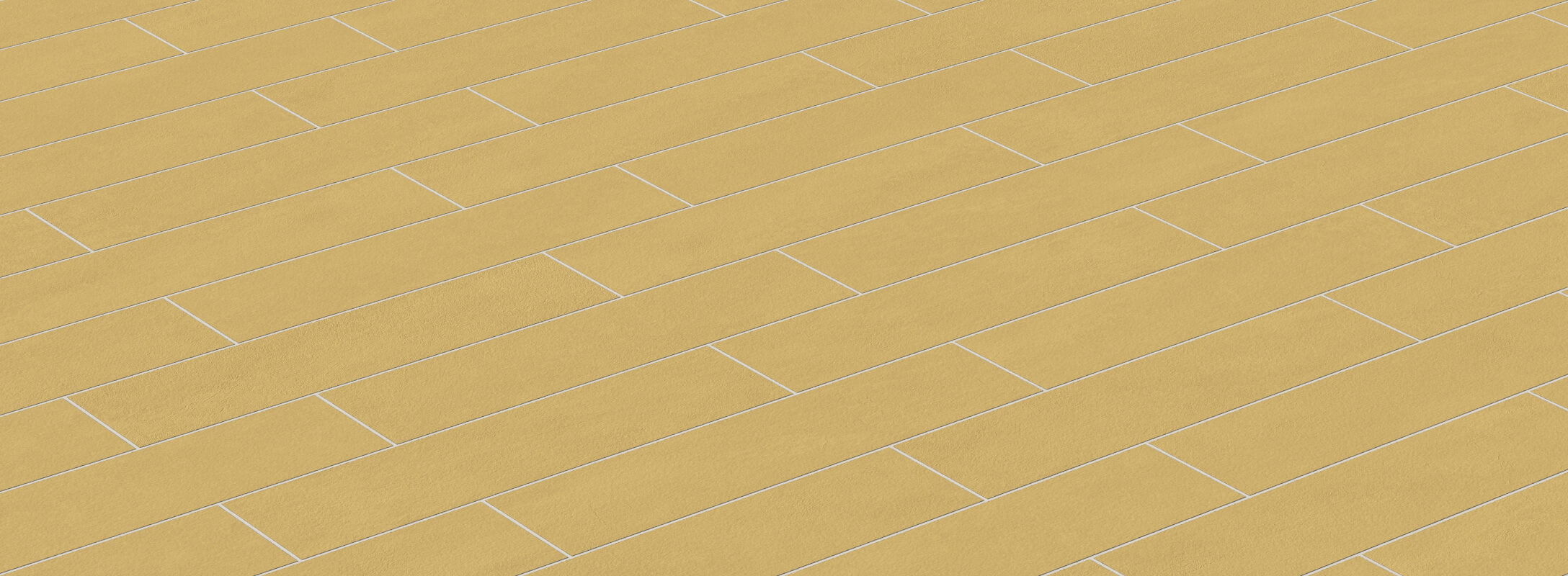 Bright yellow floor tiles arranged in an offset running bond pattern, offering a cheerful and dynamic design for vibrant interiors