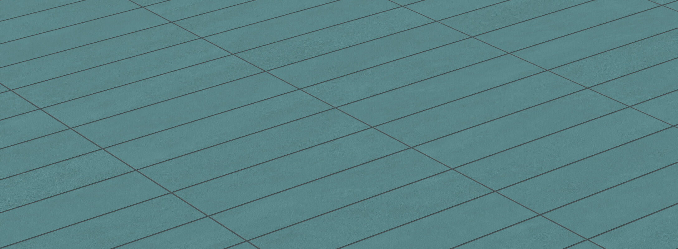 Vibrant teal rectangular tiles laid in a modern diagonal pattern, ideal for adding a splash of color to kitchen floors