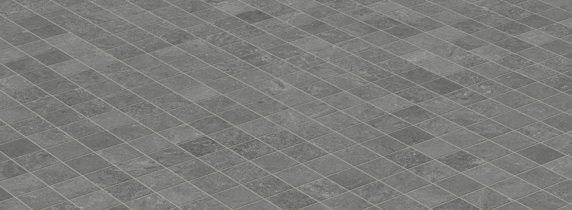 Square dark grey mosaic tiles featuring a subtle variation in shades, perfect for adding a sophisticated touch to kitchen floors