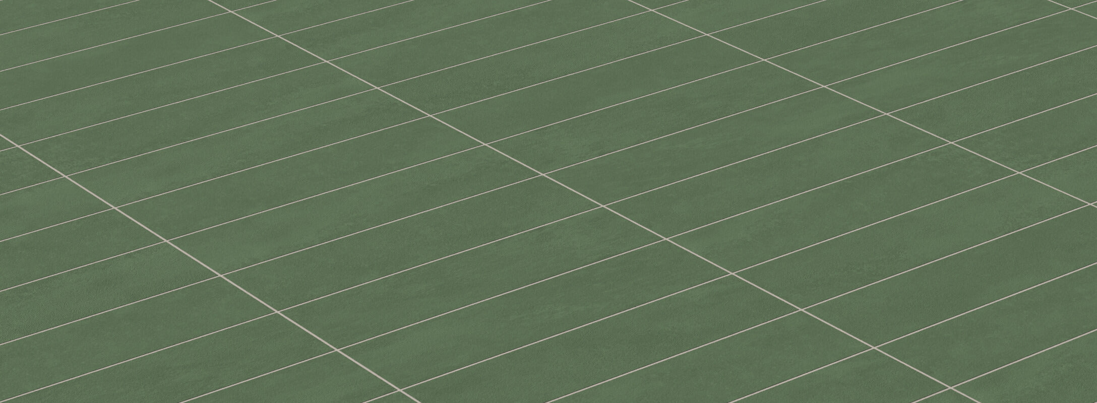 Deep green floor tiles arranged in a diagonal grid pattern, offering a modern and clean aesthetic for kitchens