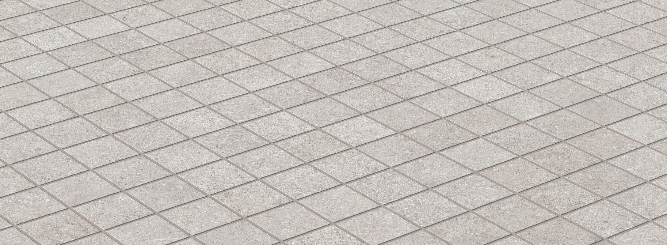 Taupe mosaic floor tiles with a light speckled texture, perfect for adding a subtle, modern touch to kitchen floors