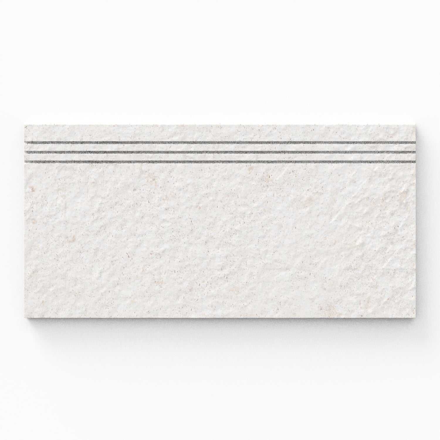 Bowden 12x24 Grip Porcelain 2cm Drain Coping / Stair Tread in Canvas, showcasing a refined cream tone with a textured surface for stylish practicality.