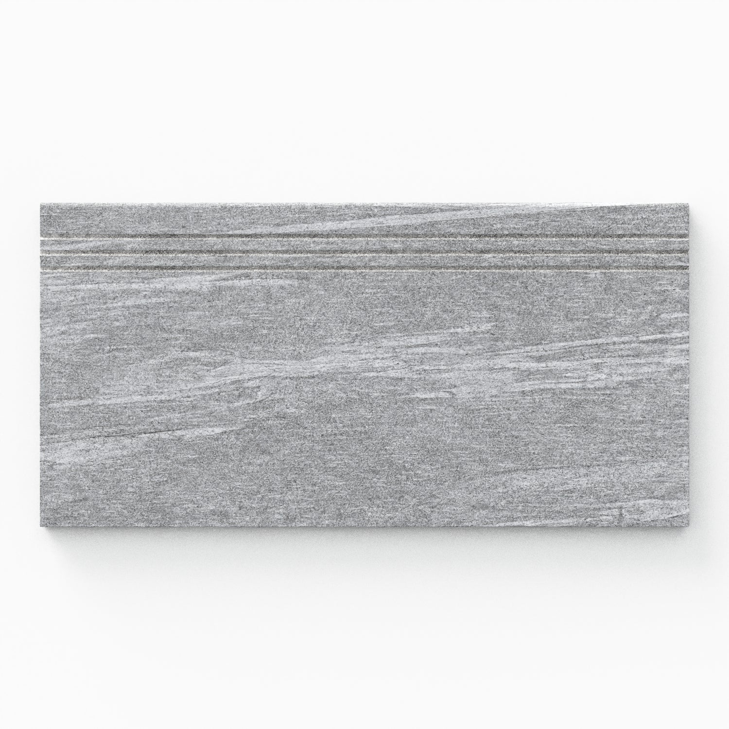 Bowden 12x24 Grip Porcelain 2CM Coping / Stair Tread in Slate, featuring rich gray tones and a textured finish for functional elegance.