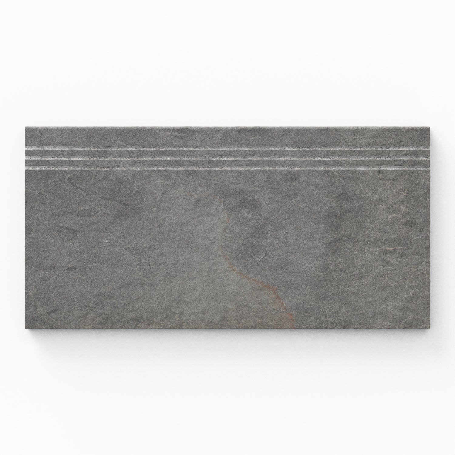 Bowden 12x24 Grip Porcelain 2cm Coping / Stair Tread in Multicolor, featuring a blend of gray tones with subtle earthy accents for versatile outdoor designs.