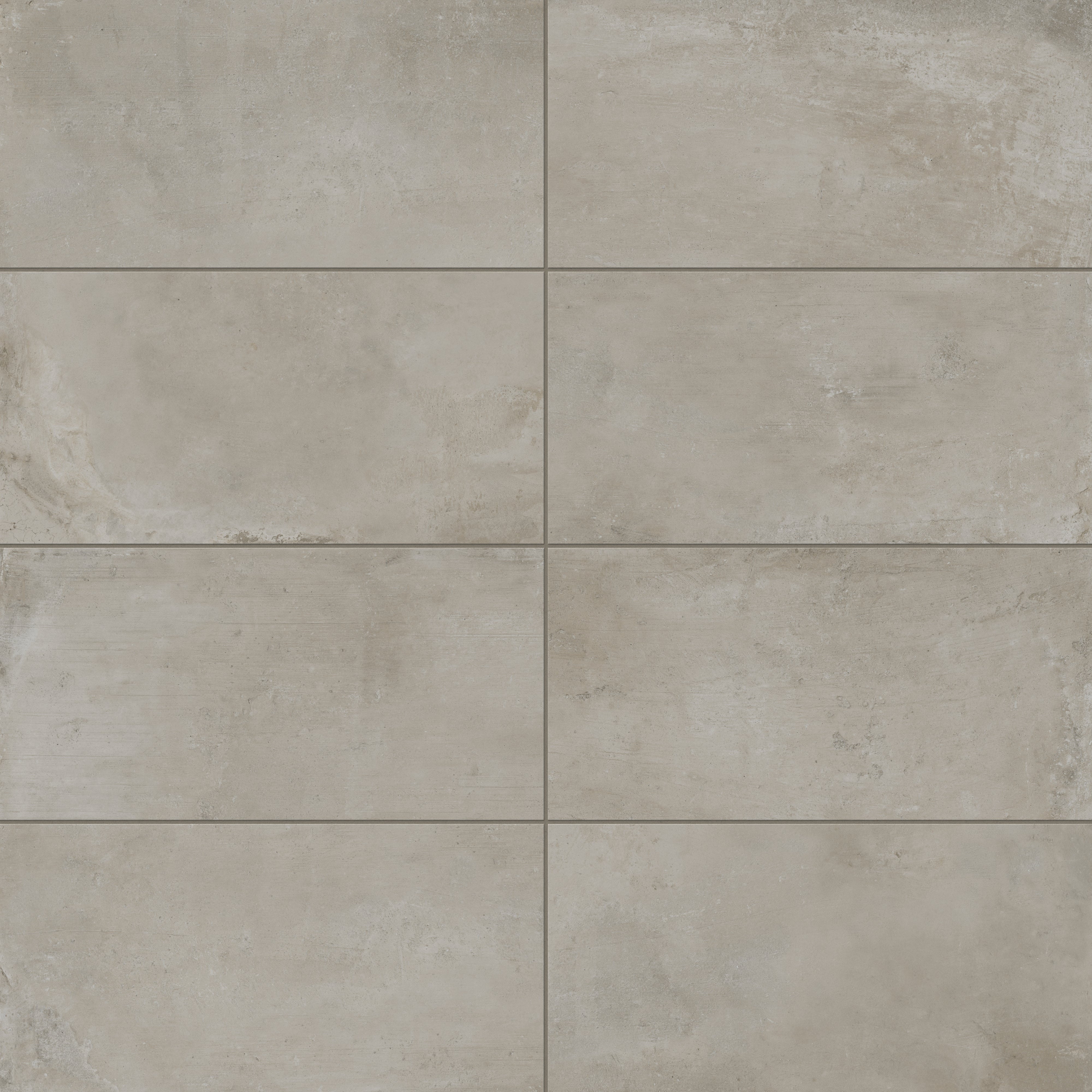 12x24 matte porcelain tiles with soft neutral taupe tones and distressed concrete textures, ideal for creating modern, understated spaces