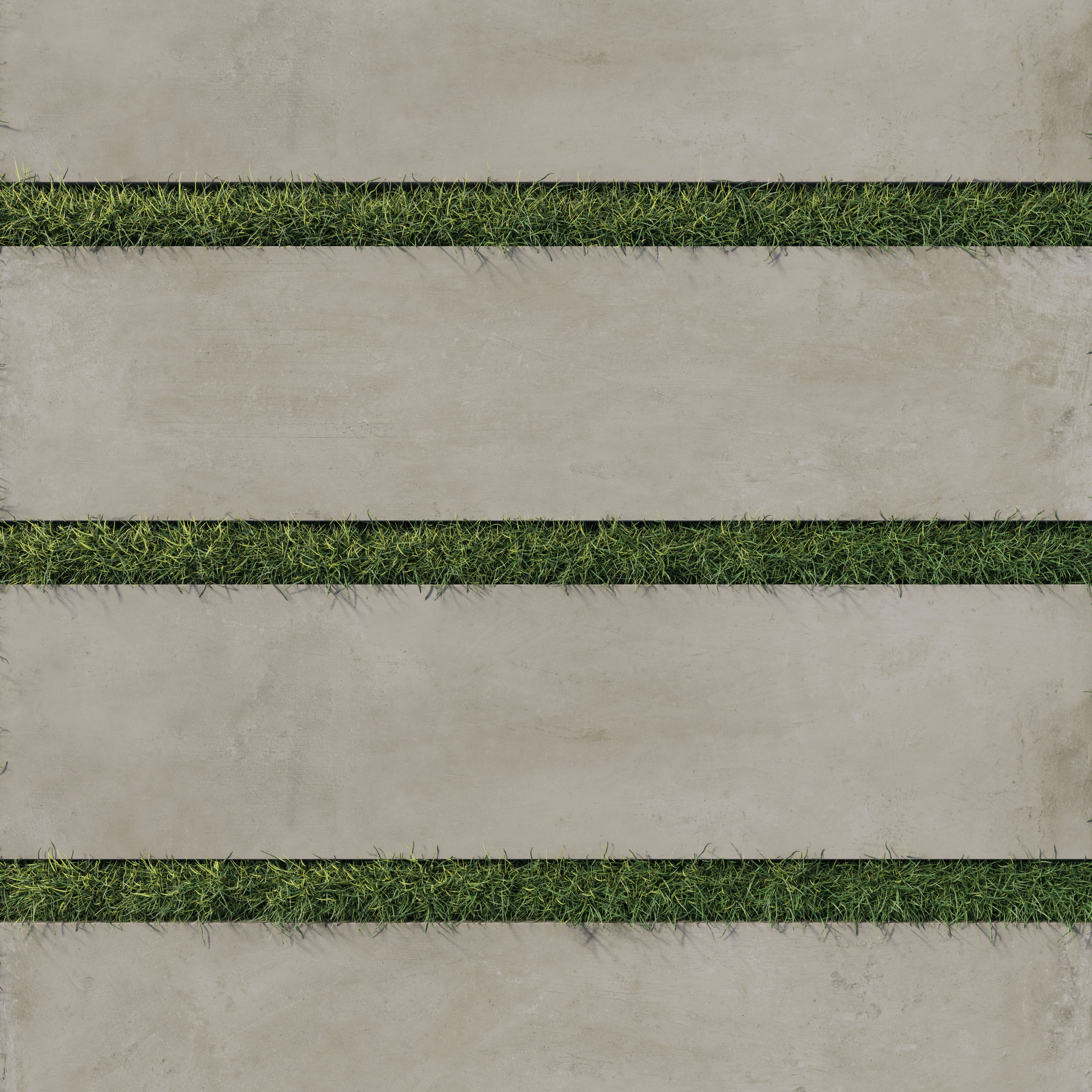 12x48 porcelain pavers in lighter taupe tones, designed for outdoor spaces with a natural concrete texture and grassy separations