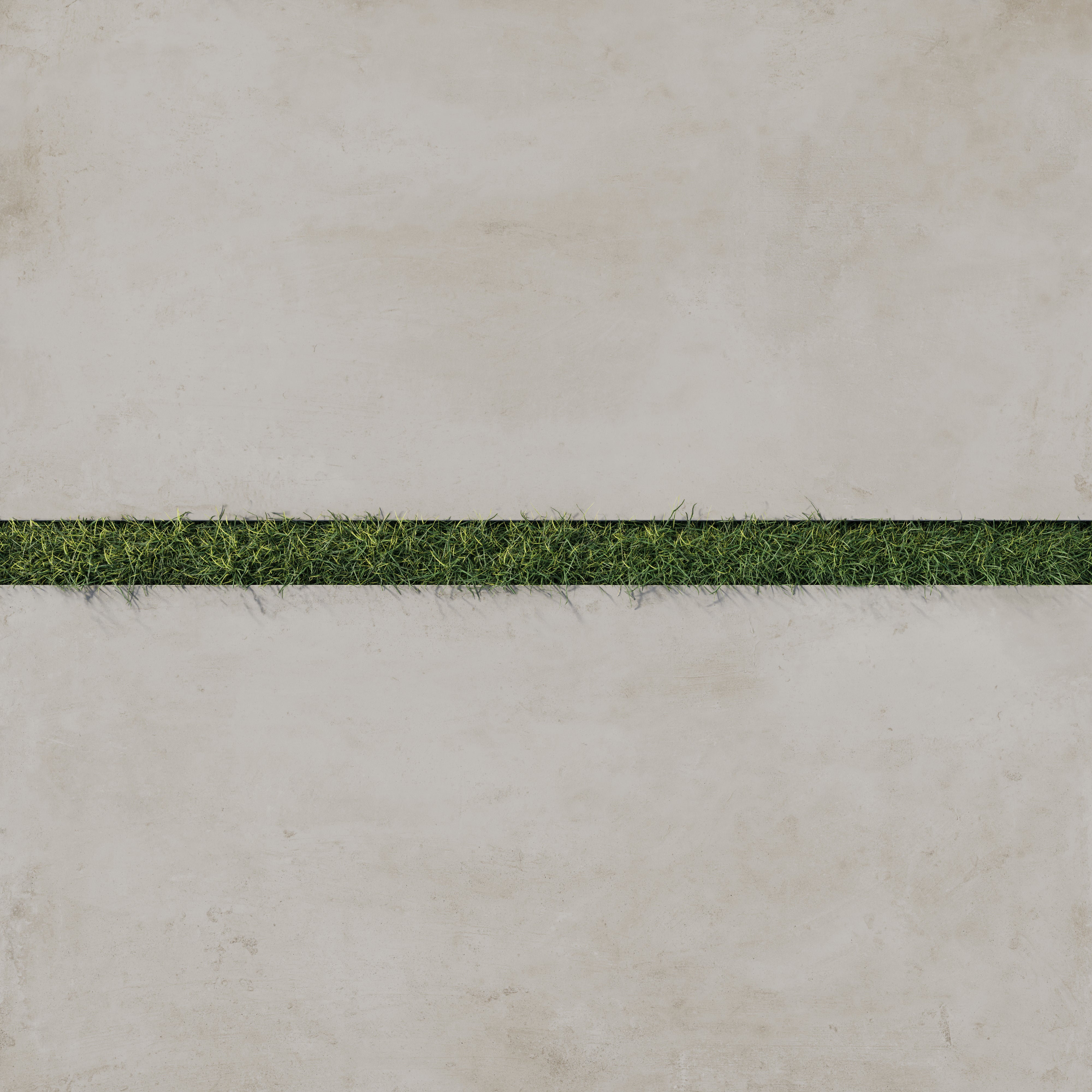 24x48 taupe porcelain pavers showcasing a light, textured concrete finish, complemented by natural grass inlays for a modern outdoor look