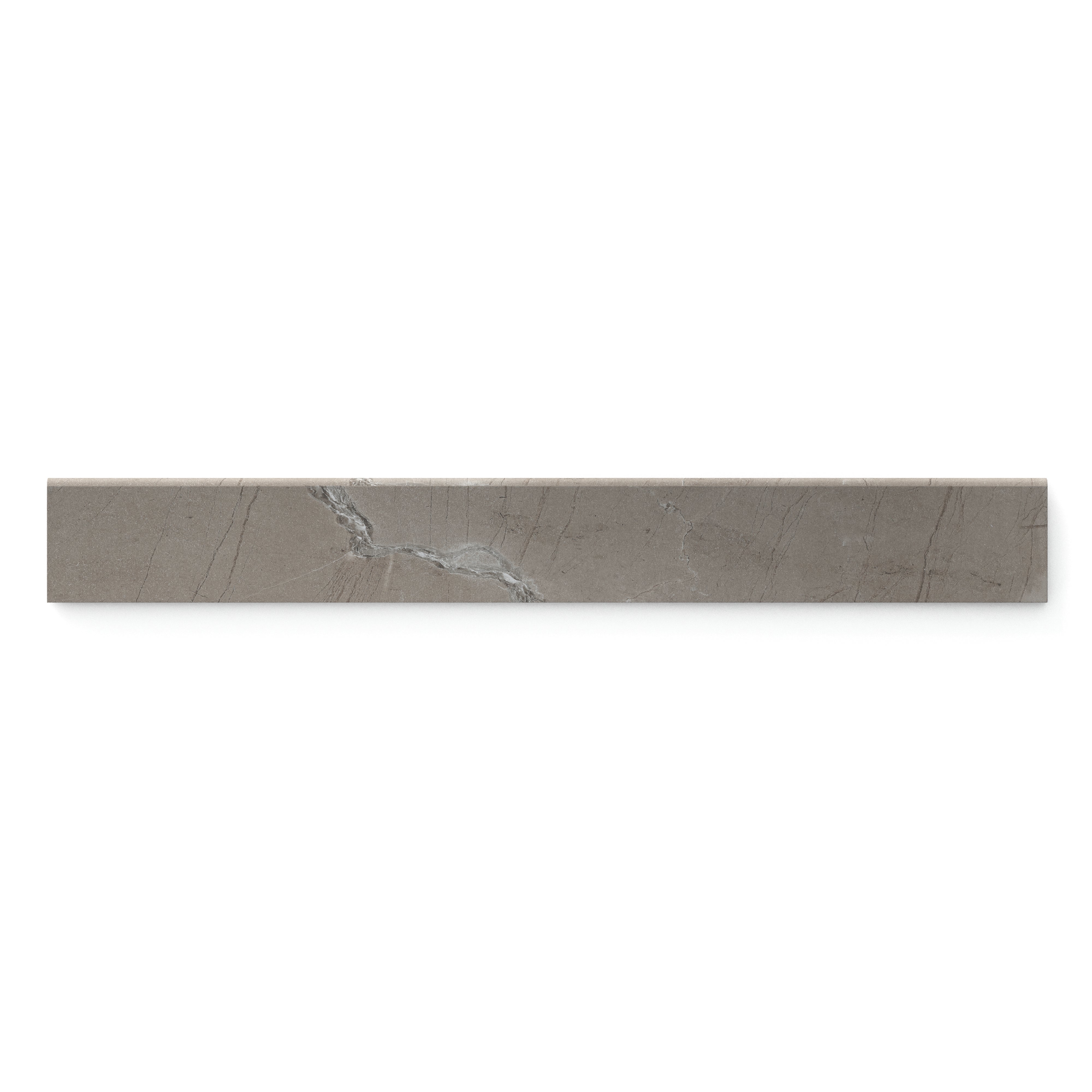 Matte brown bullnose tile, featuring soft veining that adds a polished and seamless finishing touch.