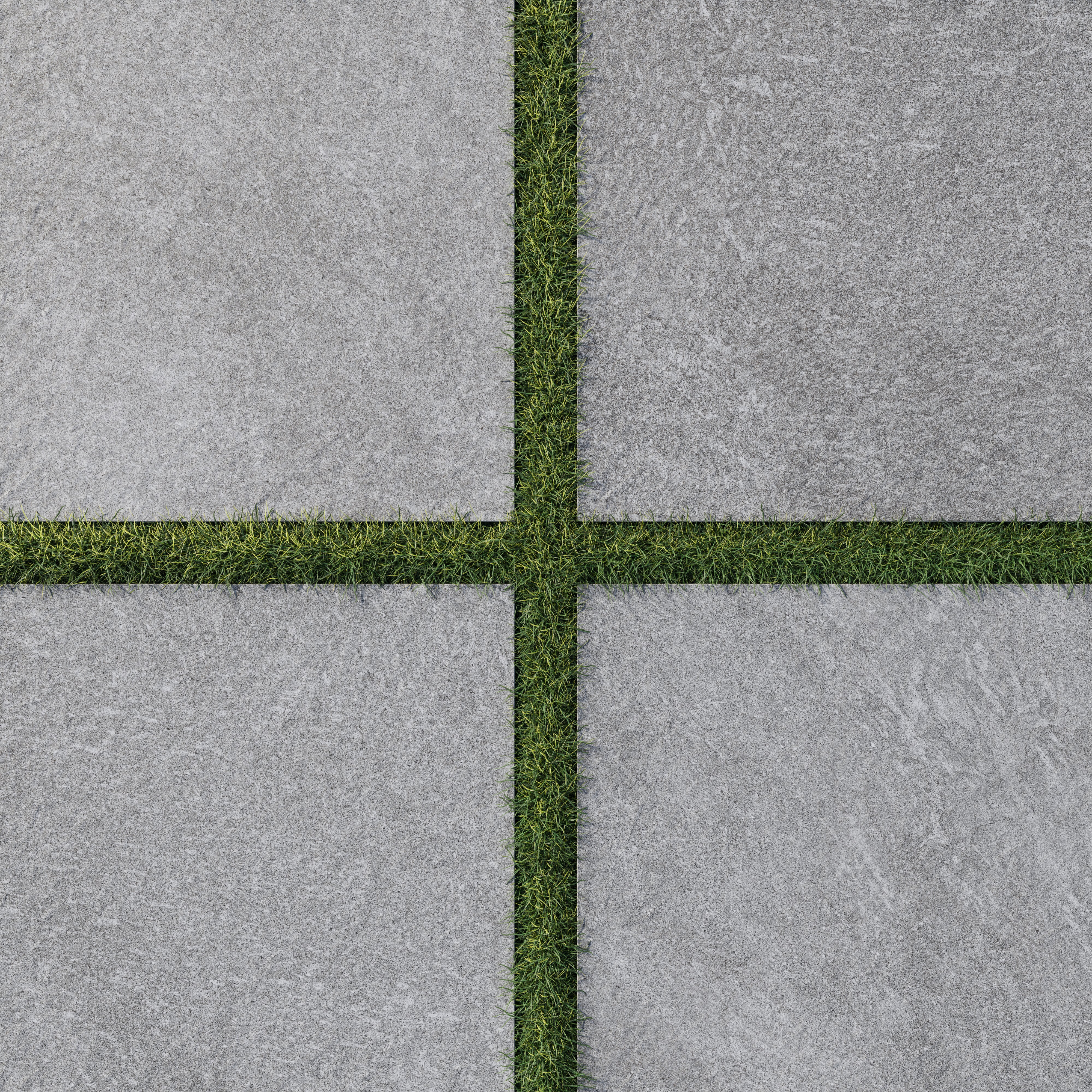 Bowden 24x24 Grip Porcelain 2CM Paver in Slate, featuring sleek gray tones and natural grass accents for a contemporary outdoor look.