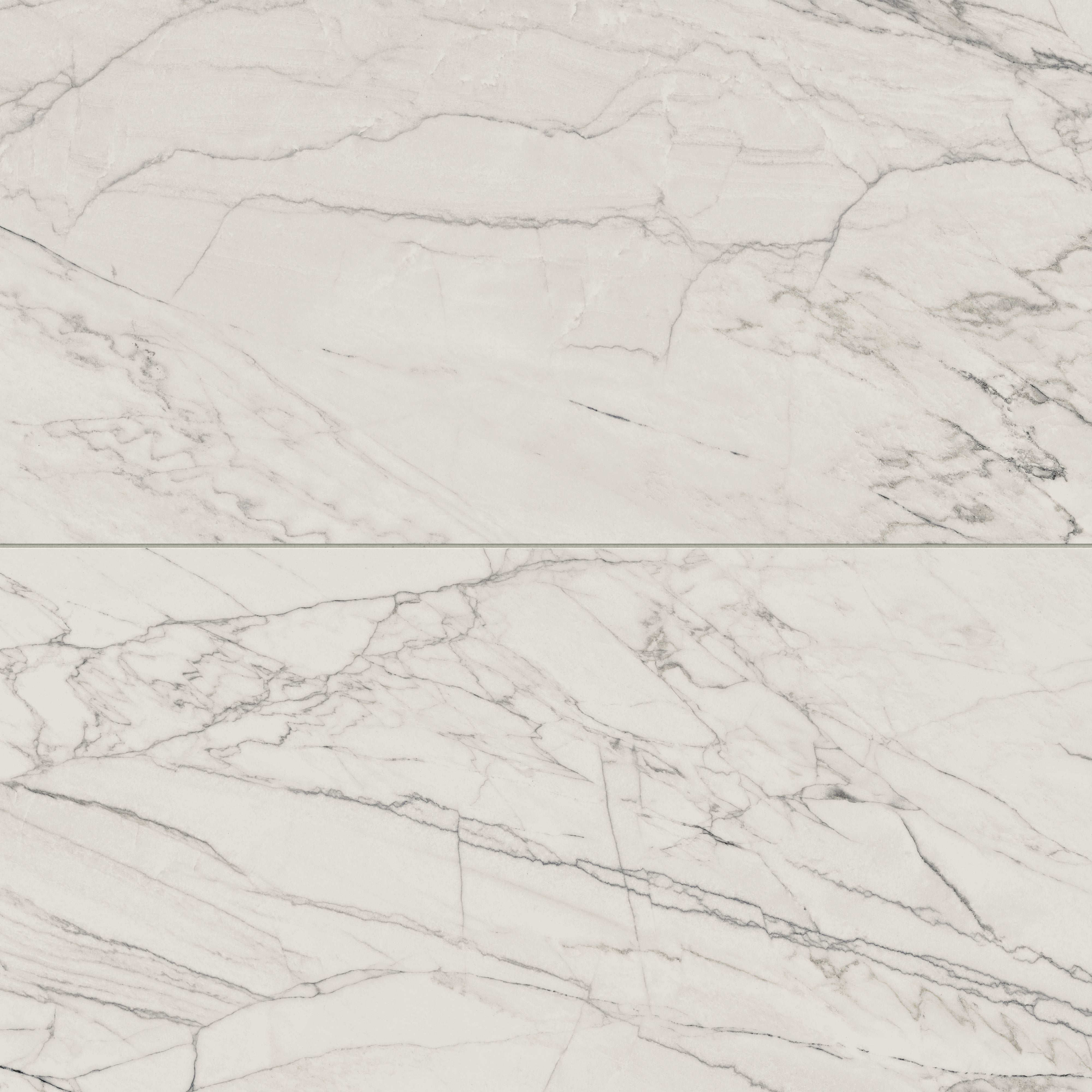 Matte Calacatta Quarzite porcelain marble look tile in 24x48 format, featuring light grey veining on a light white surface for a sleek and contemporary design.