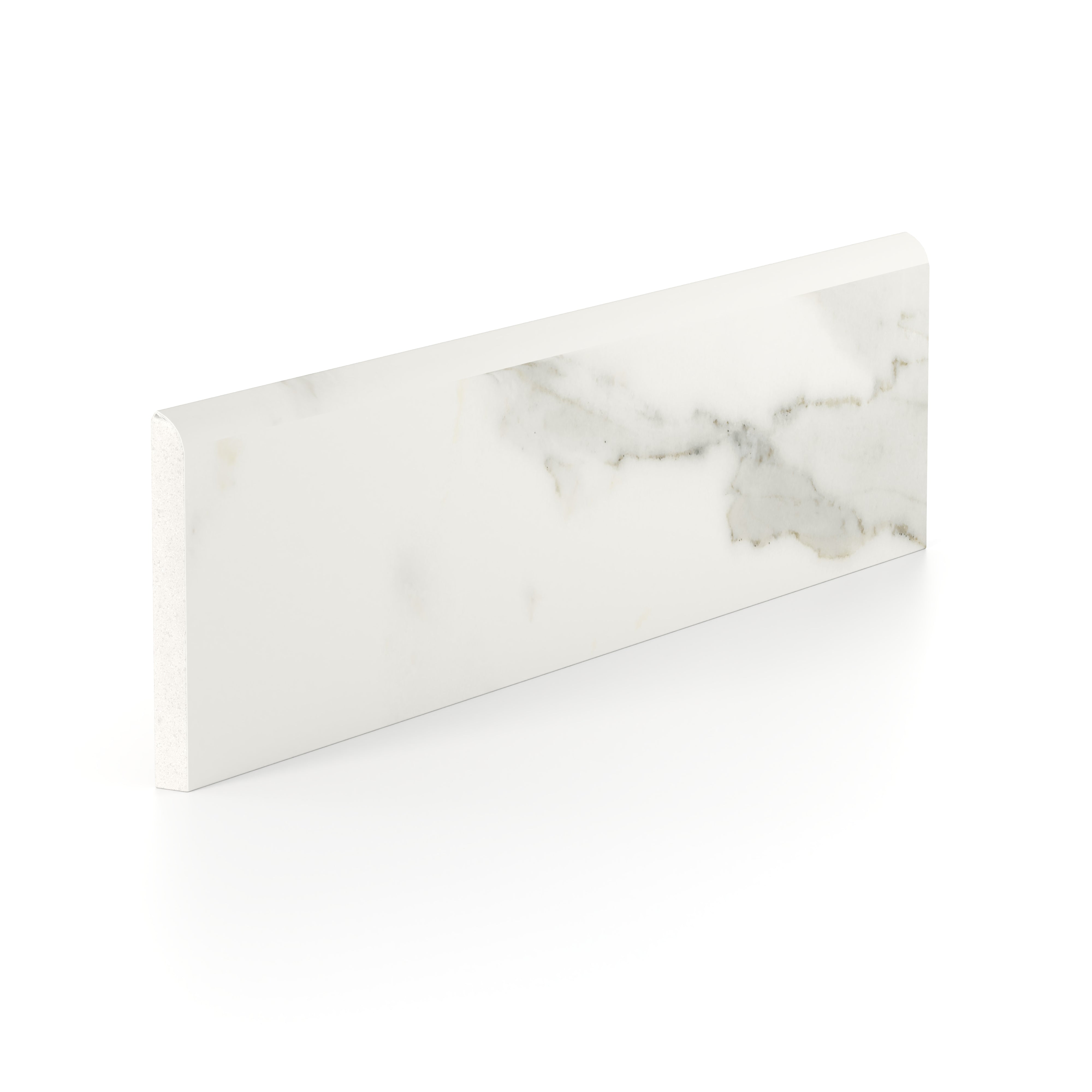 Aniston 3x12 Matte Porcelain Bullnose Tile in Calacatta Top