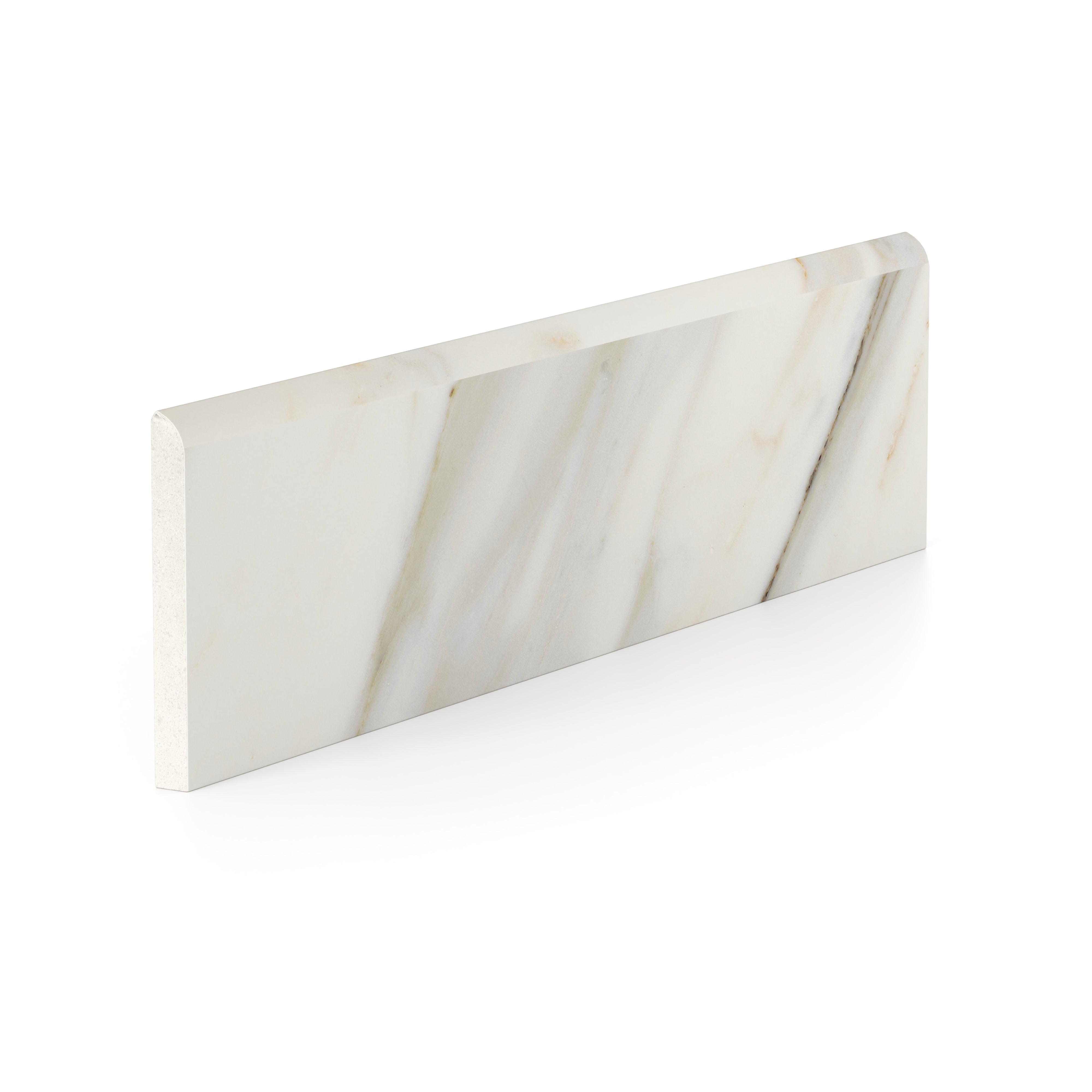 Aniston 3x12 Matte Porcelain Bullnose Tile in Calacatta Cremo