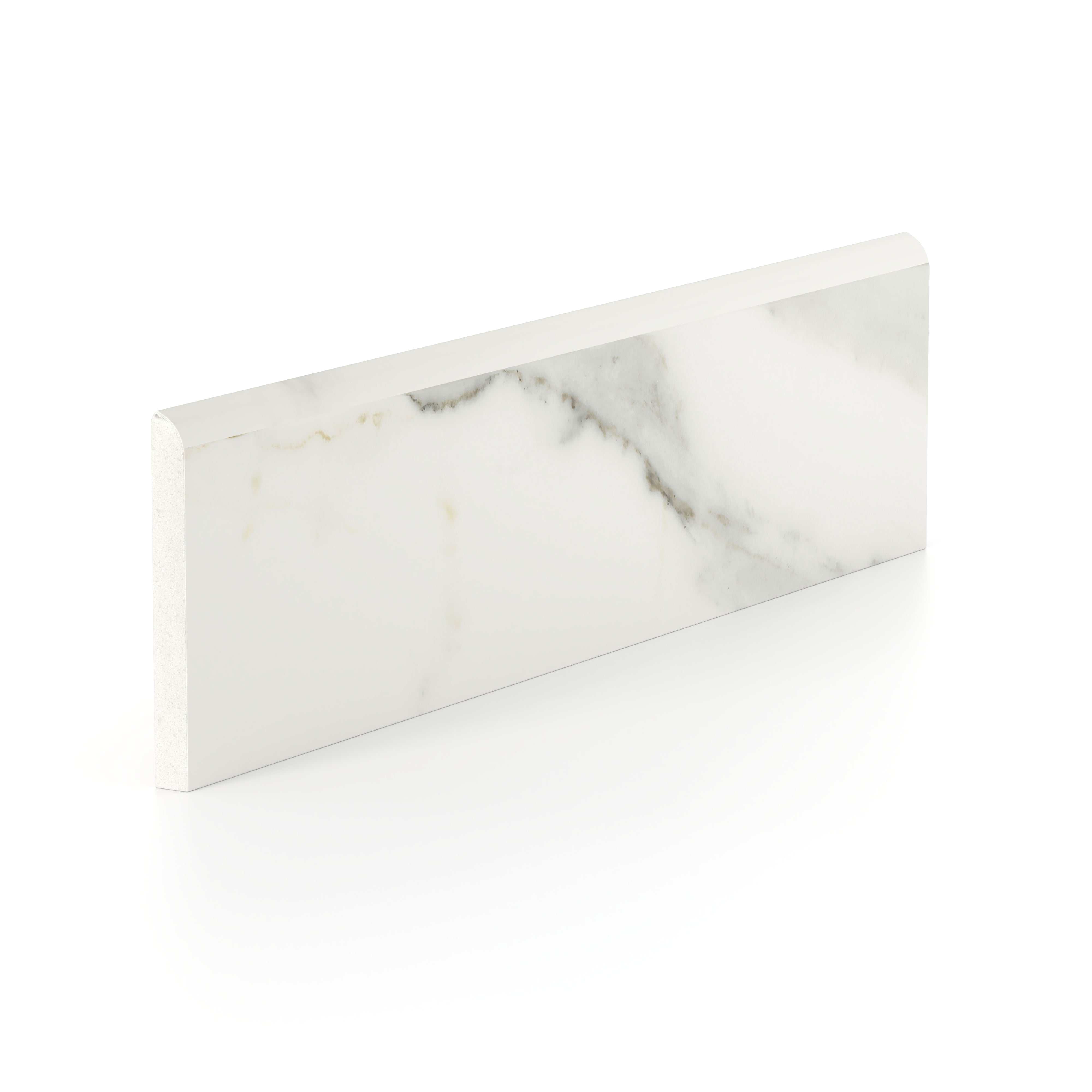 Aniston 3x12 Polished Porcelain Bullnose Tile in Calacatta Top