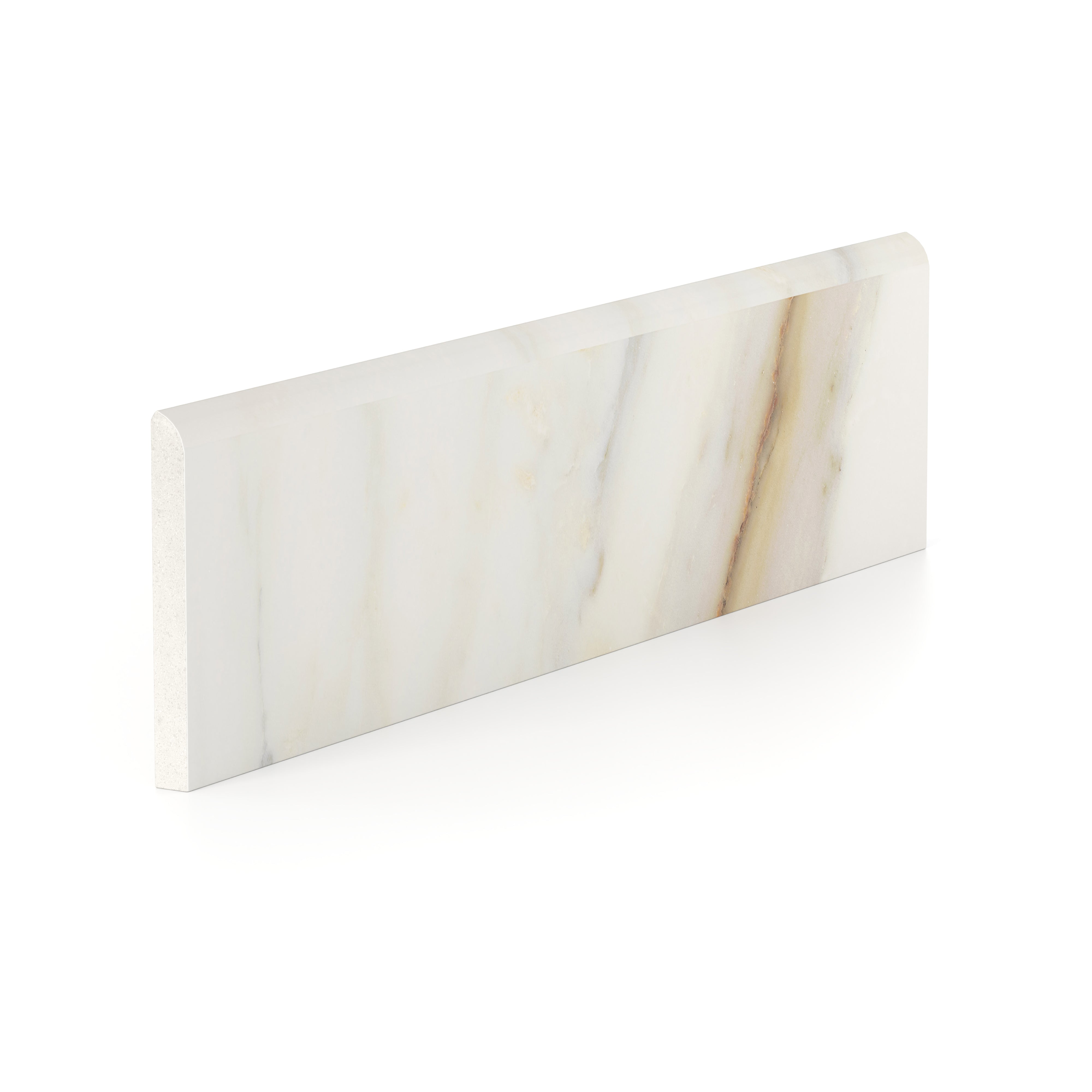 Aniston 3x12 Polished Porcelain Bullnose Tile in Calacatta Cremo