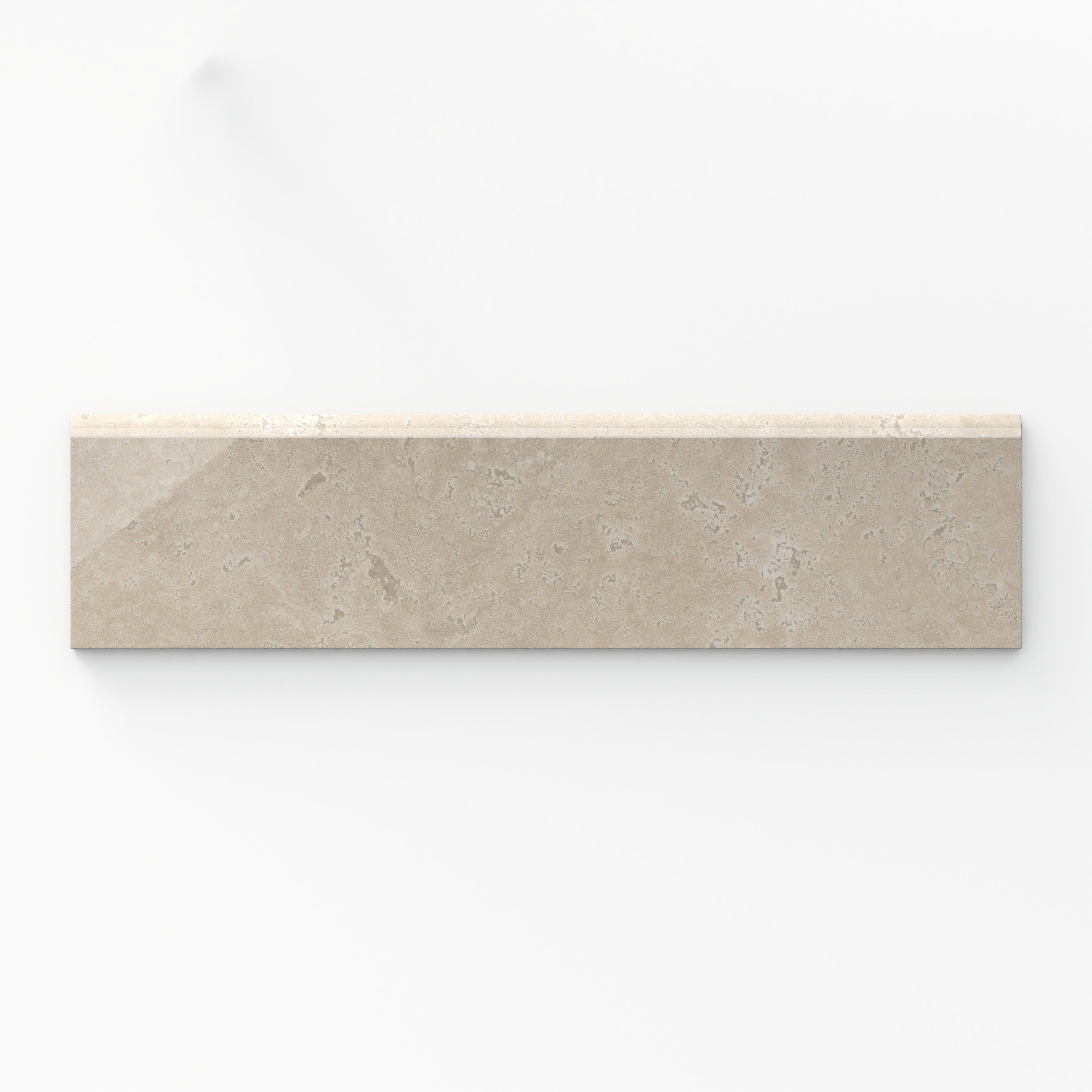 Leona Marfil 3x12 bullnose tile with a polished finish, featuring a subtle beige tone and textured detail, ideal for refined edges.