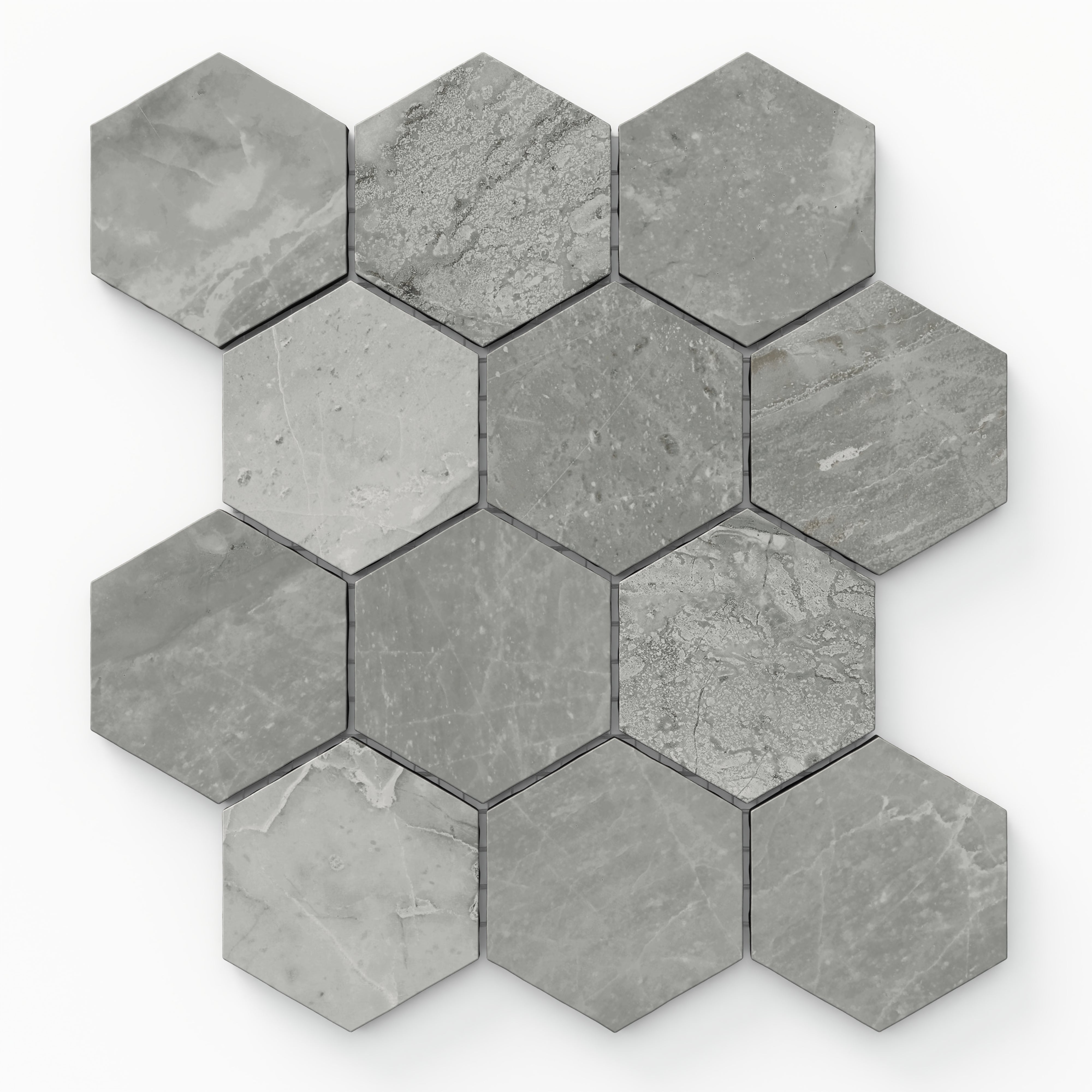 Blair 3x3 Matte Porcelain Hexagon Mosaic Tile in Oniciata Grey