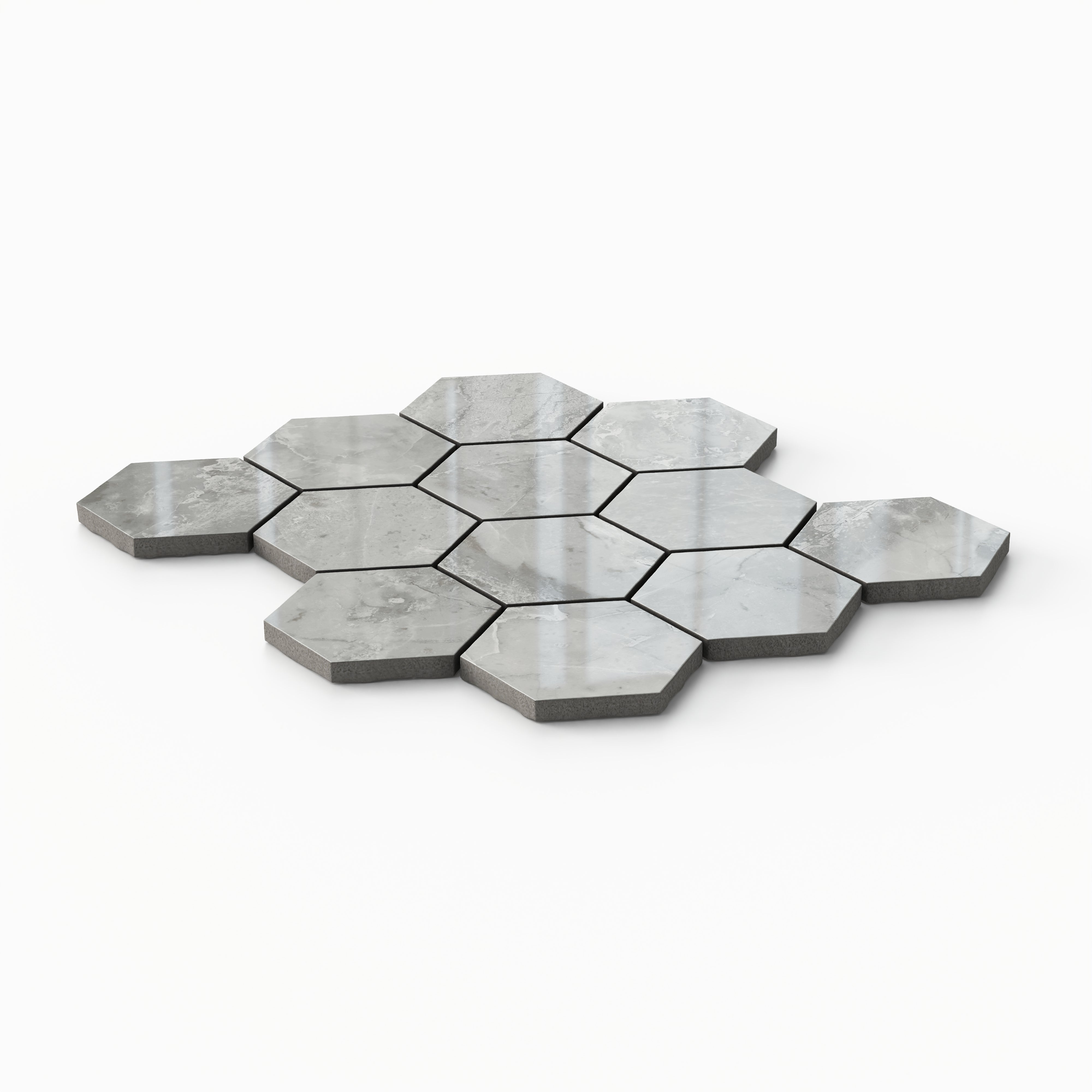 Blair 3x3 Polished Porcelain Hexagon Mosaic Tile in Oniciata Grey