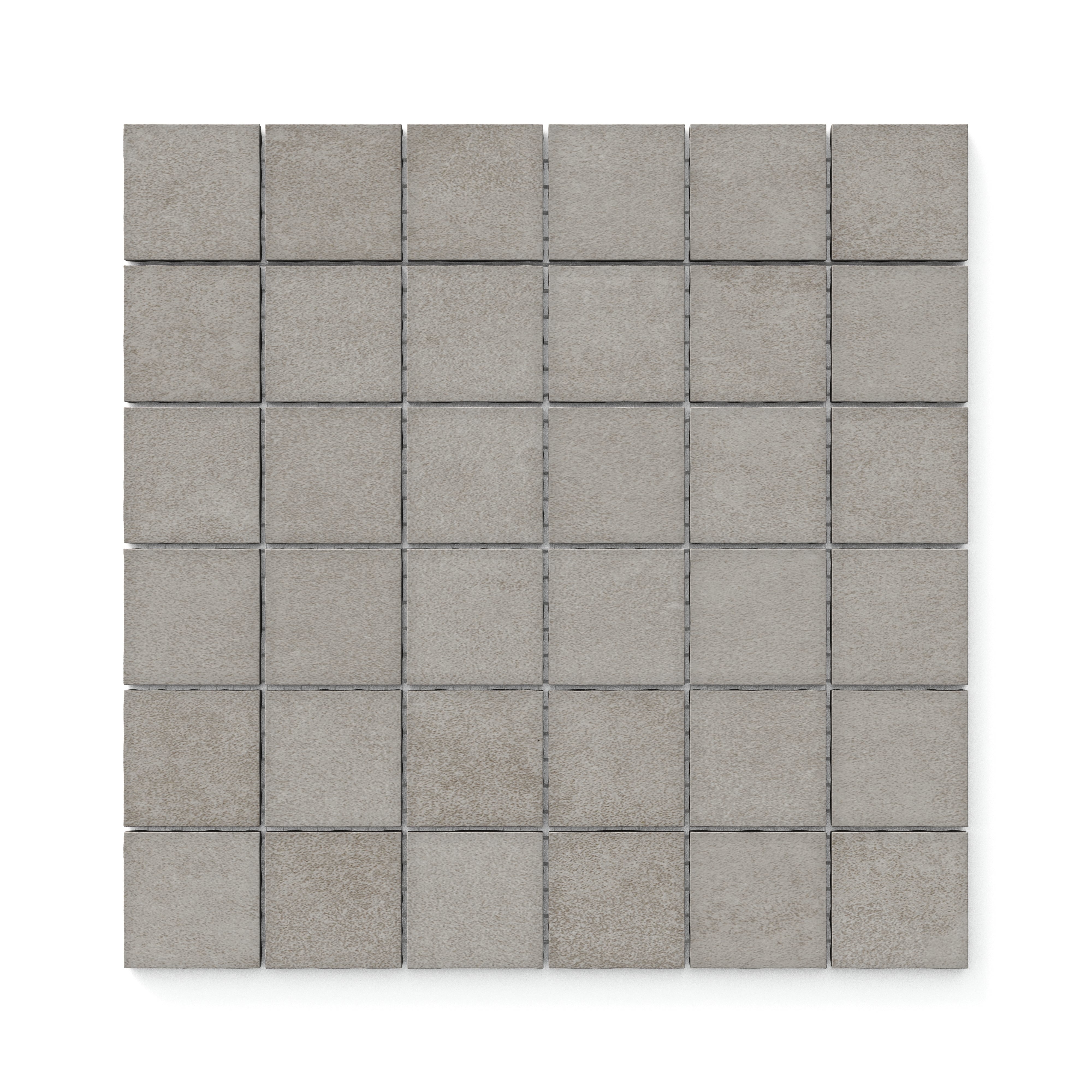 Refined stone-gray 2x2 mosaic tiles with a matte finish, offering a natural, understated look perfect for versatile interior designs.