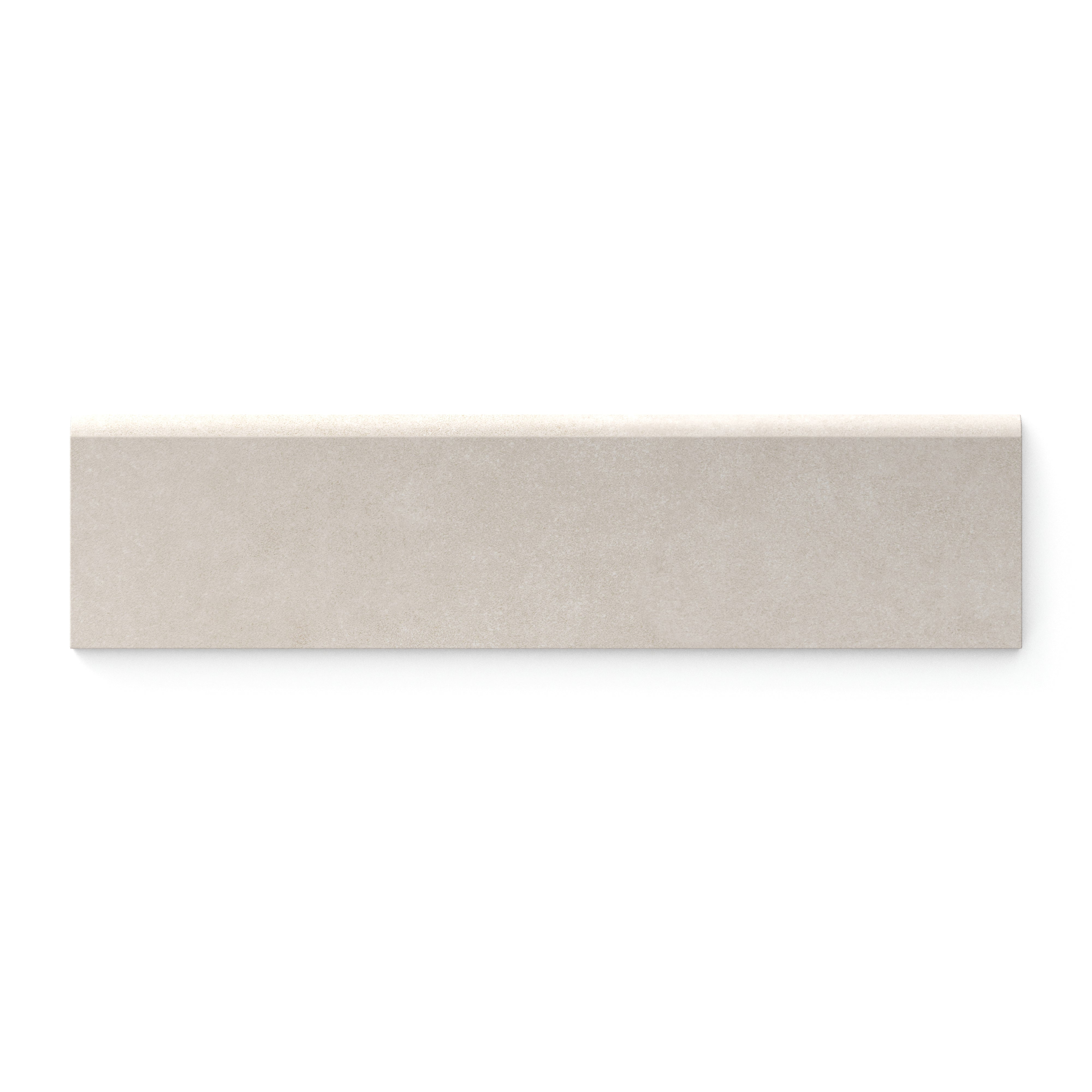 Soft beige Wyatt 3x12 matte porcelain bullnose tiles in Dune, crafted for smooth edges and harmonious design transitions.