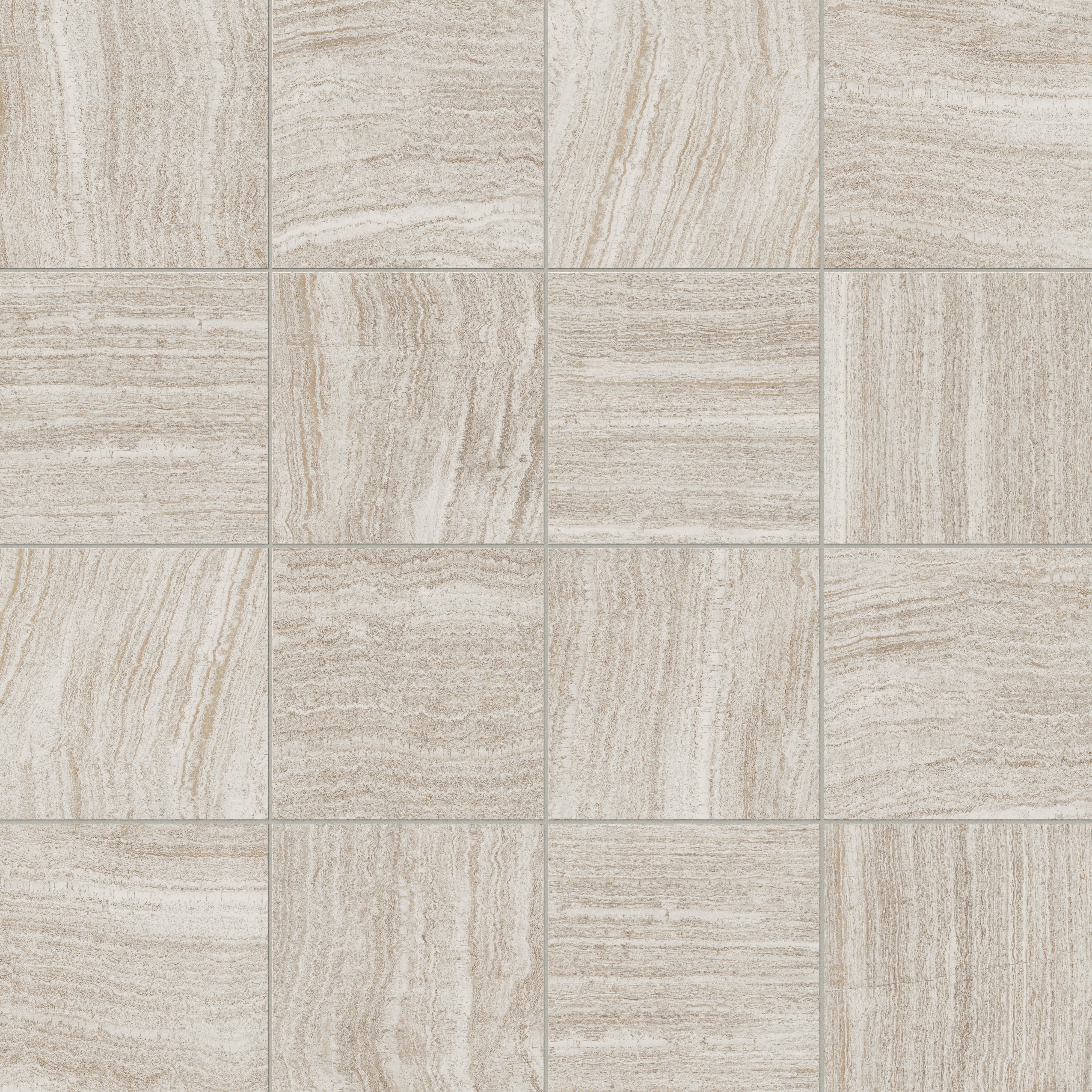 Hendrix Oat 12x12 matte tiles displaying soft oat tones with delicate veining, perfect for an inviting and elegant ambiance.