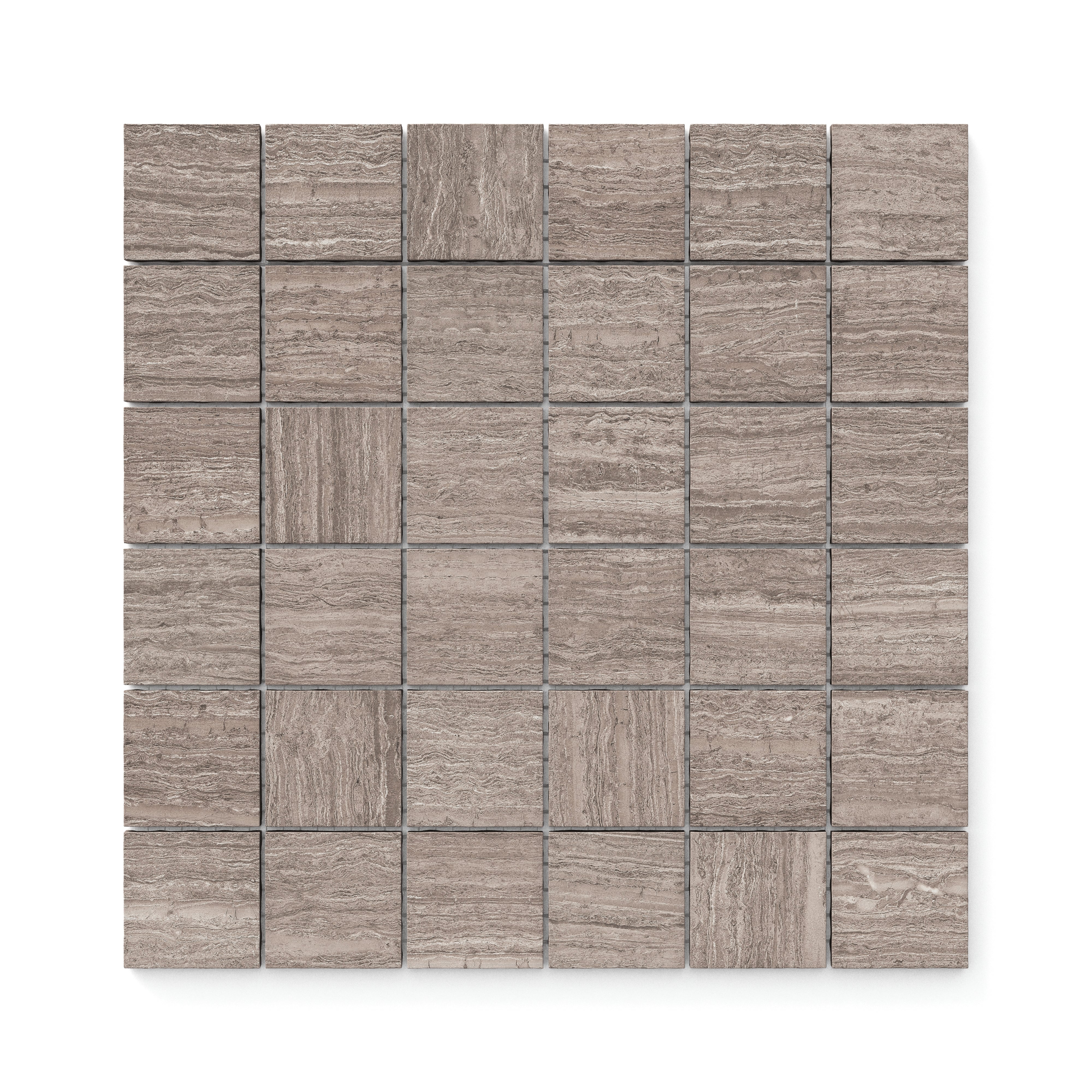 Hendrix Dune 2x2 mosaic tiles in a matte finish, highlighting soft dune hues with a clean and symmetrical pattern.