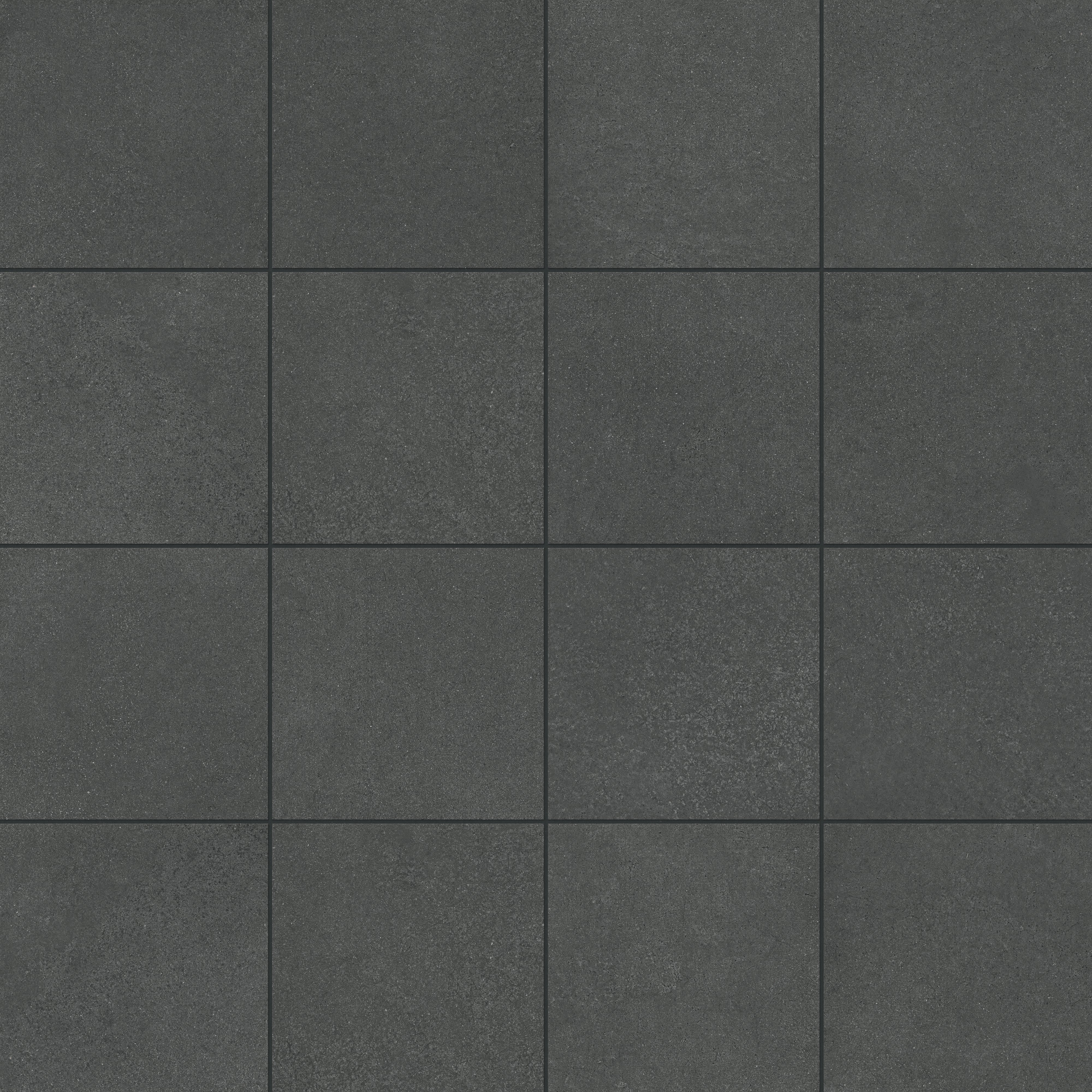 Palmer 12x12 matte porcelain tile in Nero, featuring a smooth, dark grey finish with a subtle textured appearance.