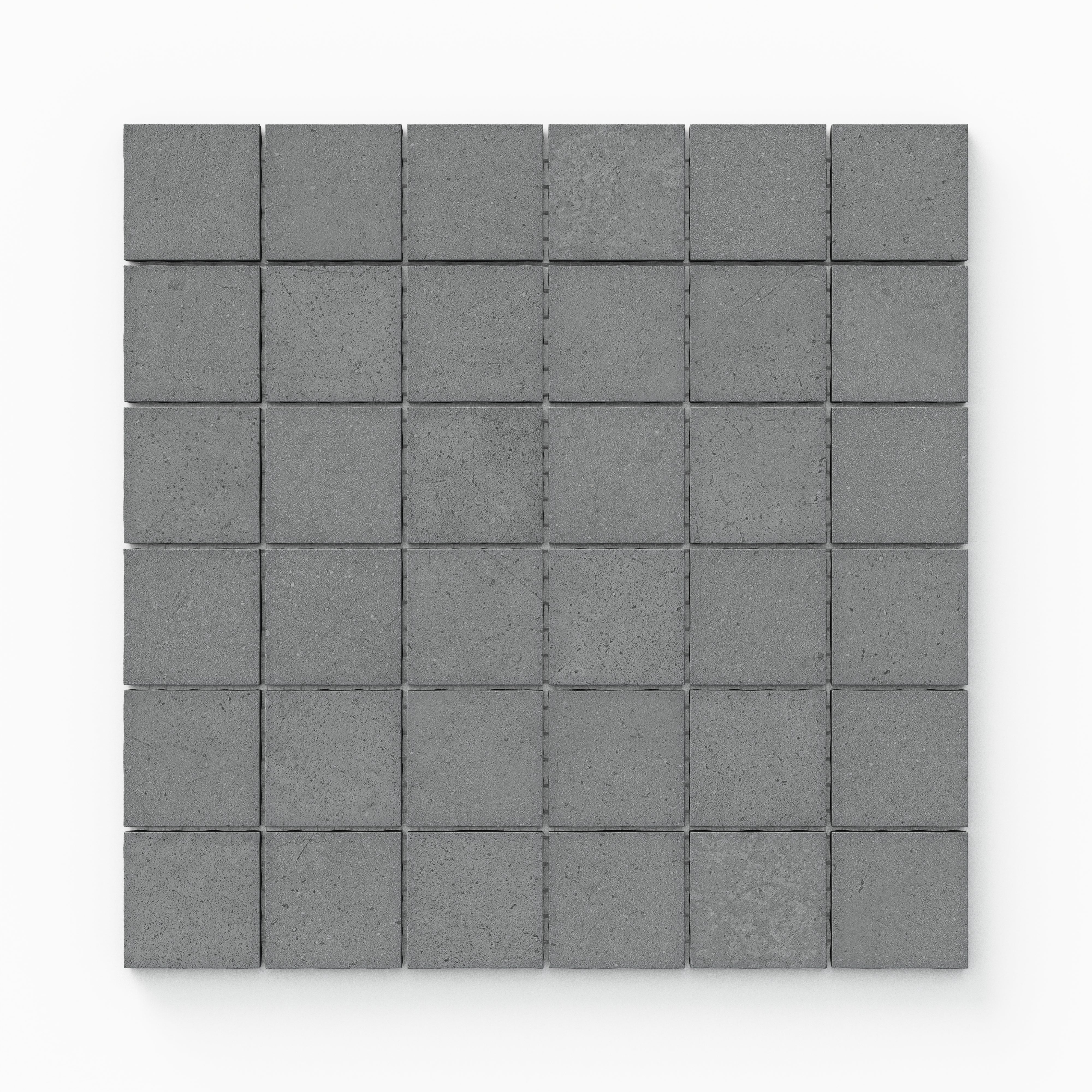 Palmer 2x2 matte porcelain mosaic tile in grey, featuring small square tiles with a sleek speckled texture for modern interior designs.
