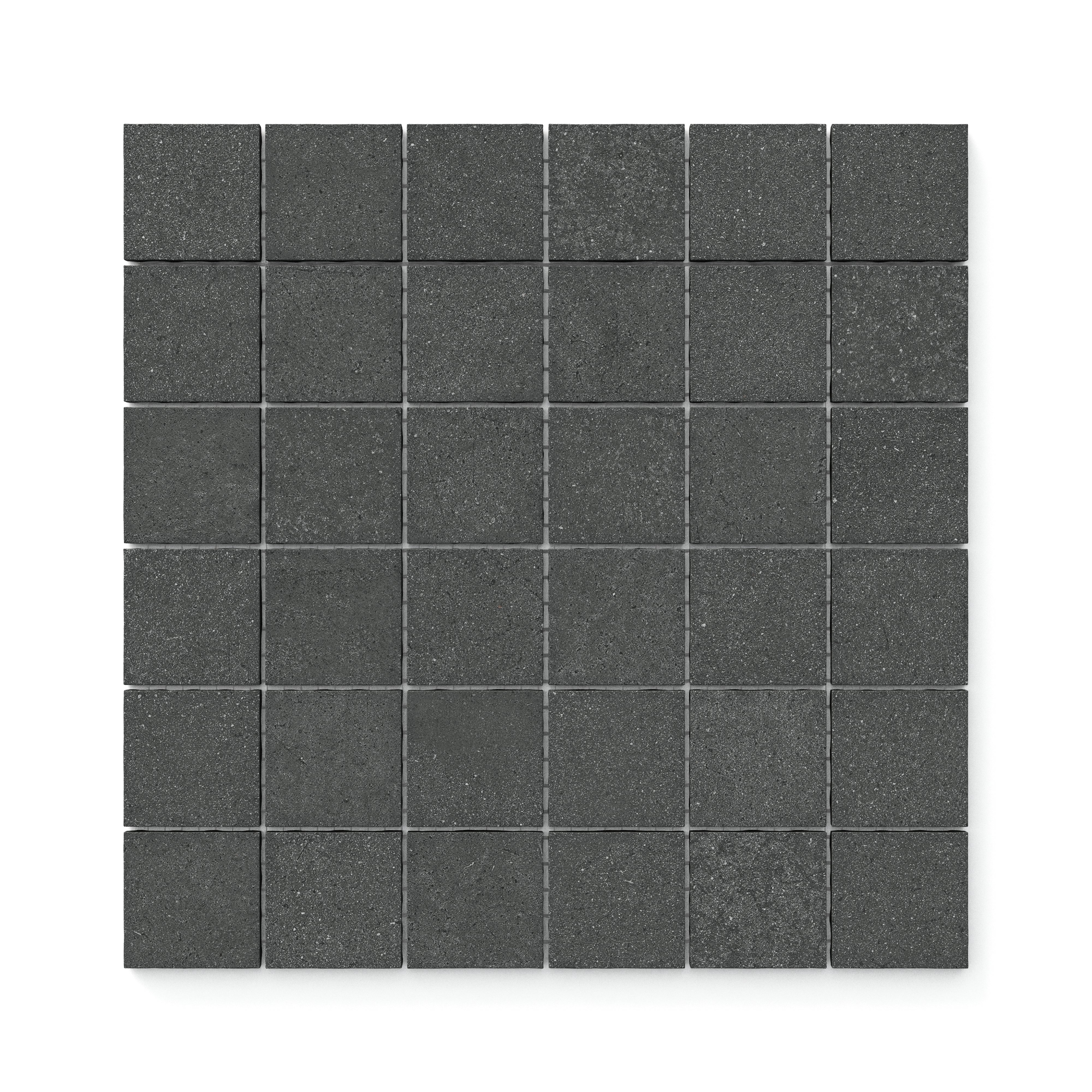 Palmer 2x2 matte porcelain mosaic tile in nero, featuring a deep black tone with a fine speckled texture for bold and modern designs.