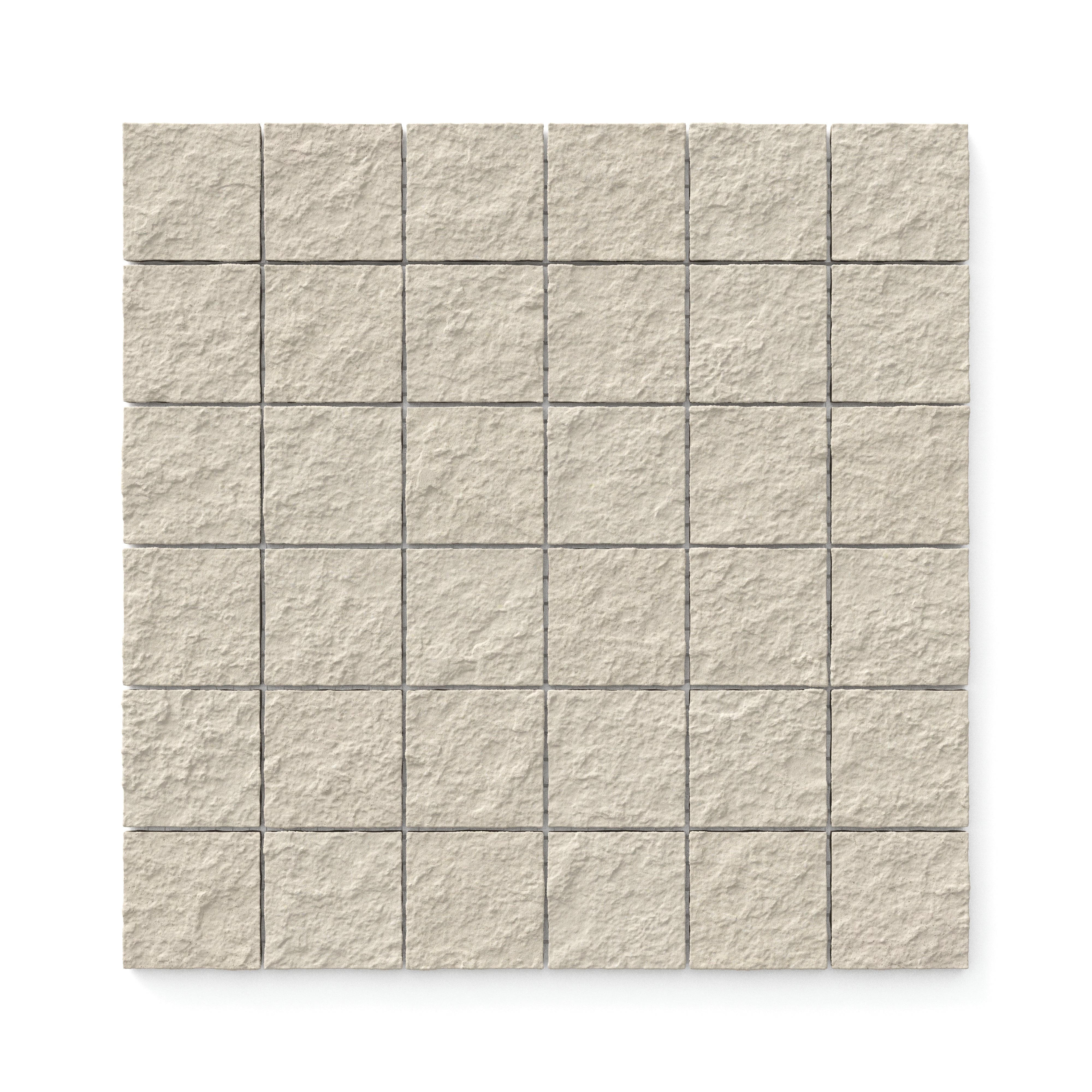 Palmer 2x2 raw porcelain mosaic tile in natural, showcasing a textured natural finish with small, square tiles, perfect for rustic and earthy designs.
