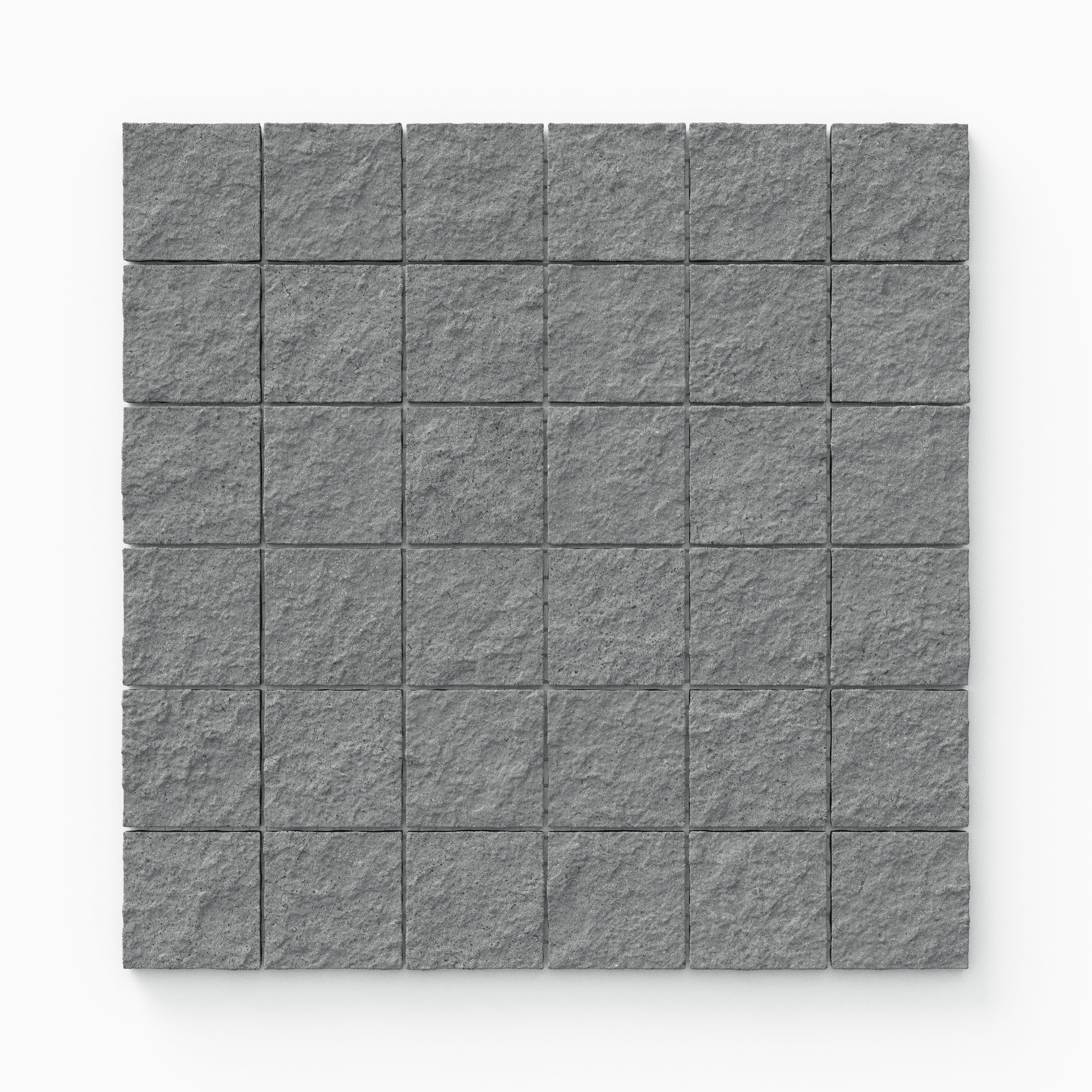 Palmer 2x2 raw porcelain mosaic tile in a textured grey finish, perfect for adding depth to modern designs.