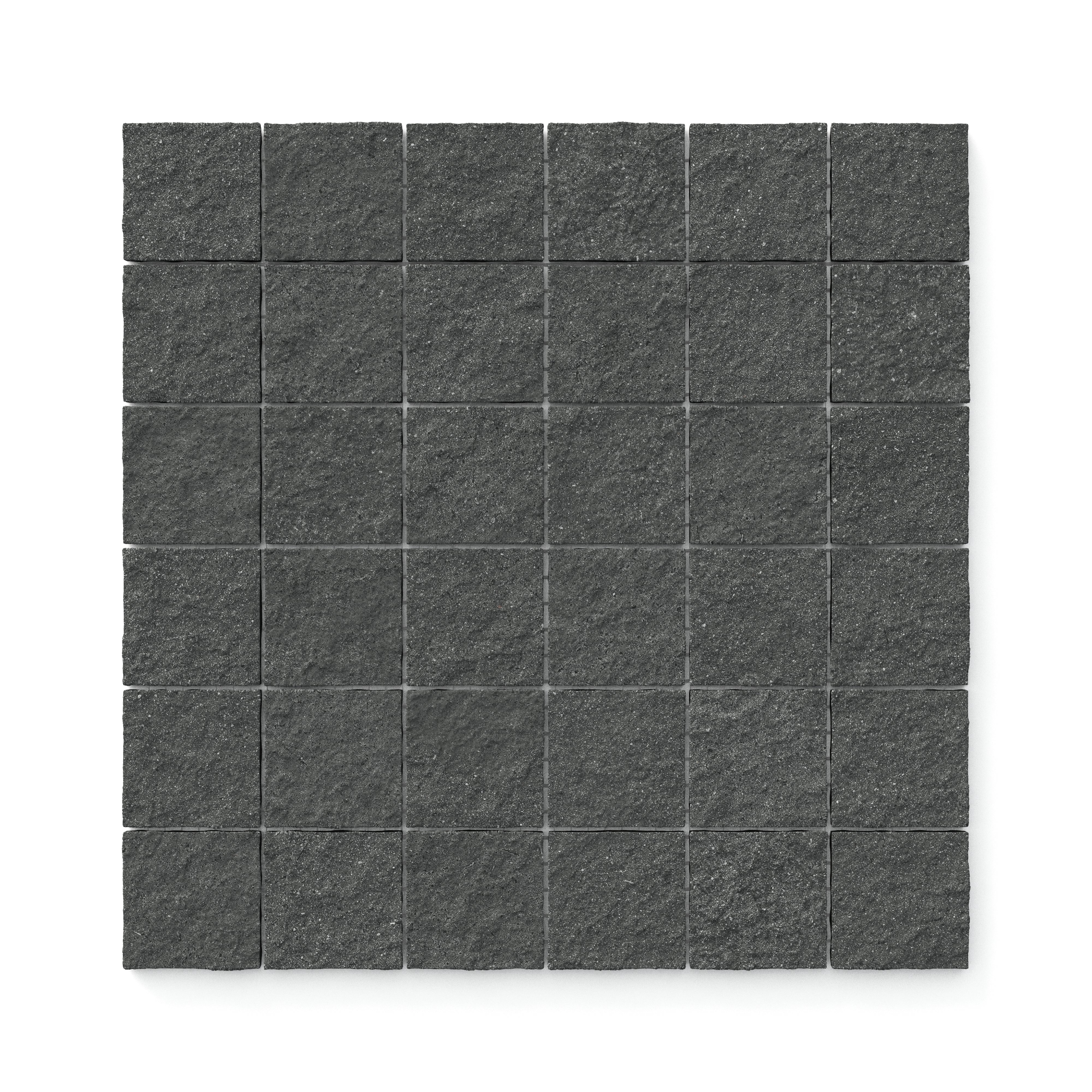 Palmer 2x2 raw porcelain mosaic tile in nero, designed to bring a rich and dramatic texture to your spaces.