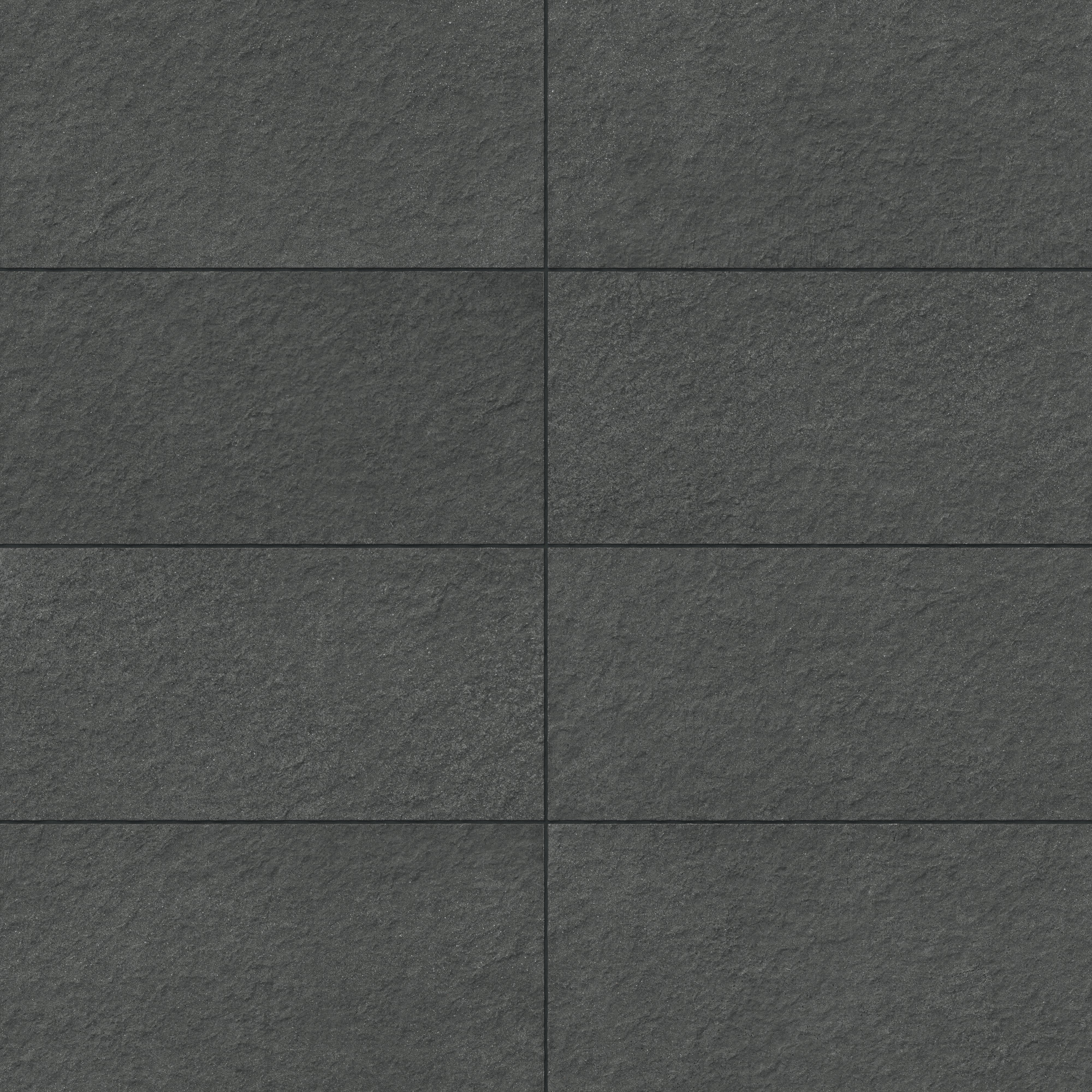 Palmer 12x24 raw porcelain tile in nero, showcasing a dark textured surface with subtle charcoal undertones for a bold look.