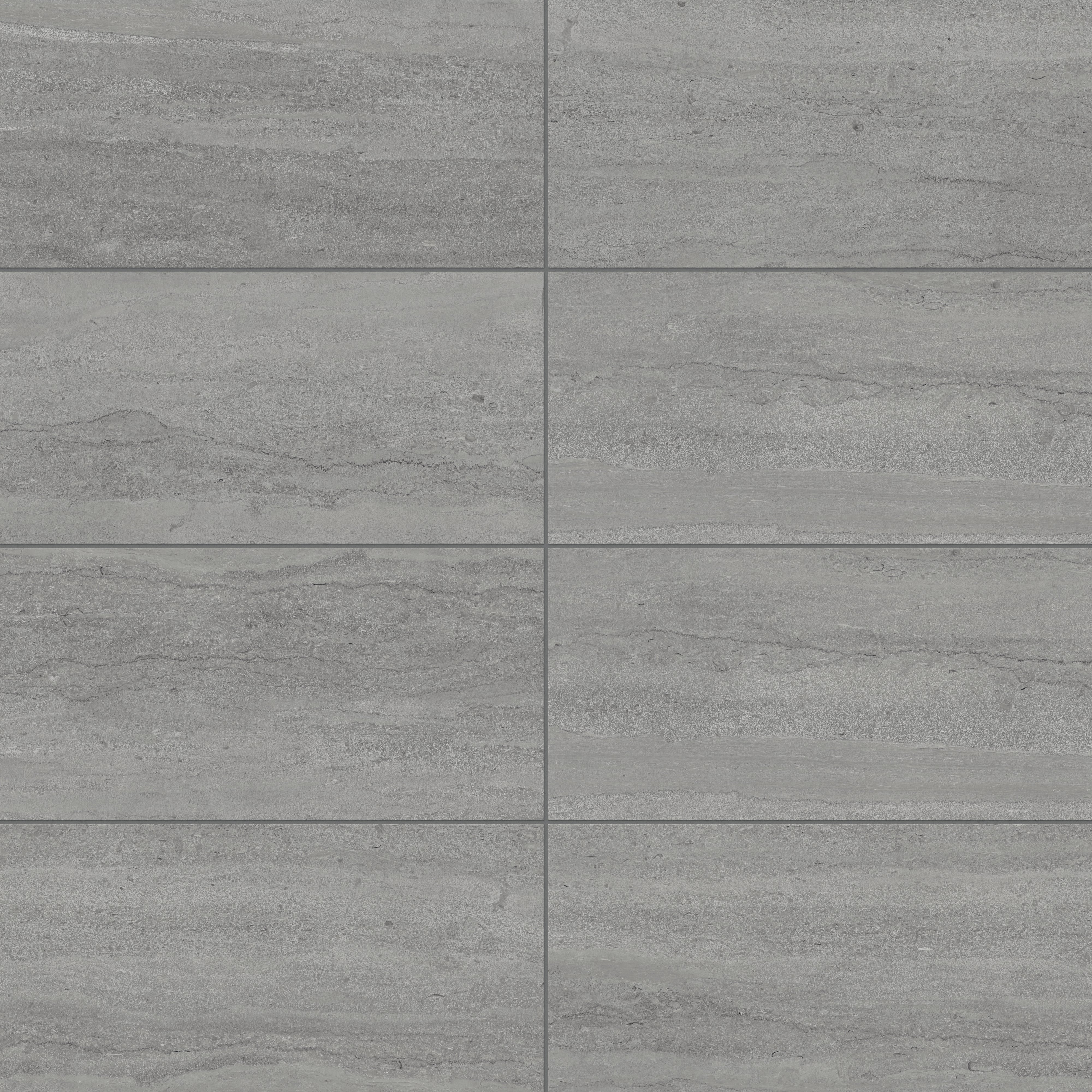 Elegant 12x24 matte porcelain tiles in a dark grey tone feature a vein-cut design, creating a natural stone look that enhances modern interiors.