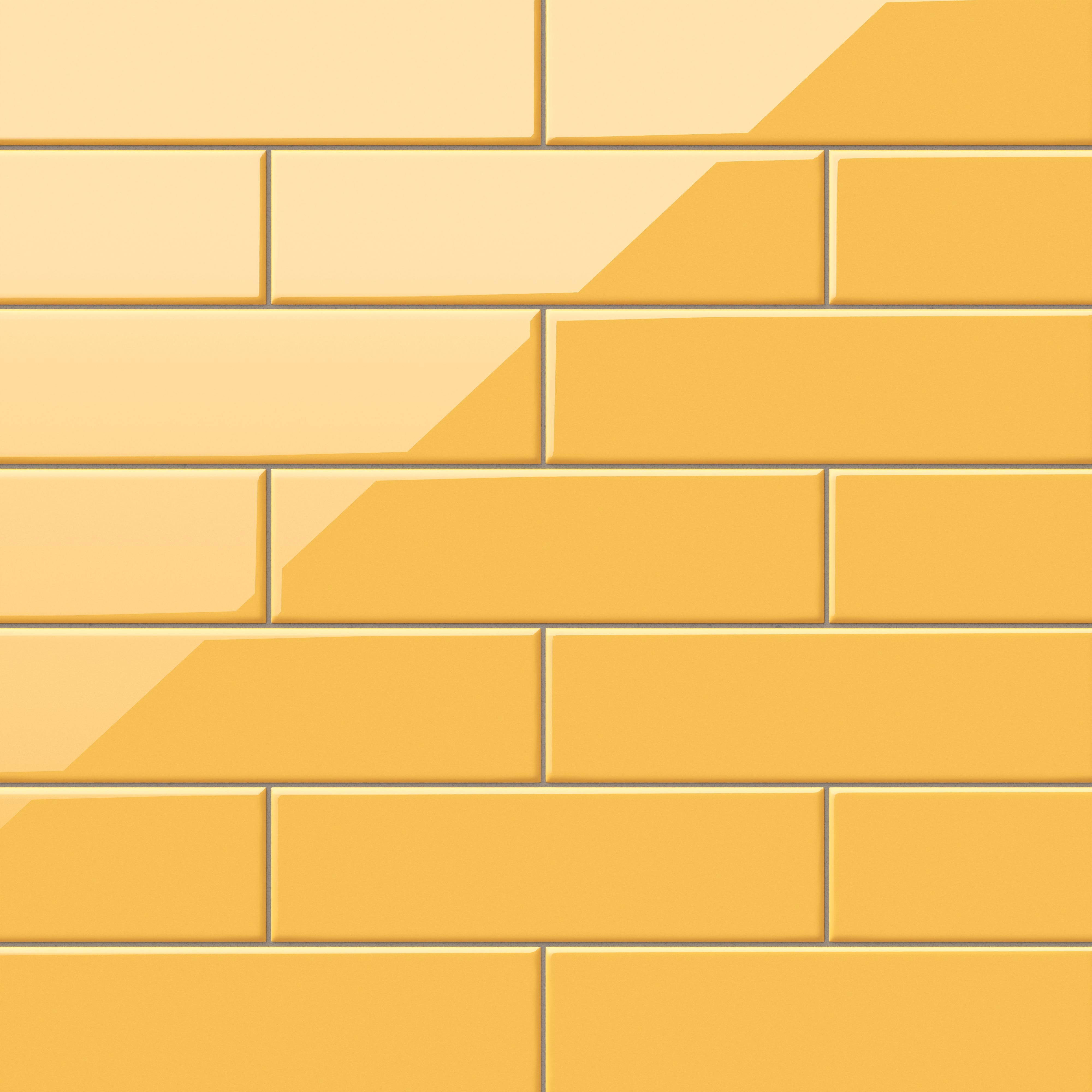 Polly Yellow 3x10 glossy ceramic tiles bring a burst of sunny warmth to interiors, with a reflective finish perfect for lively, cheerful spaces.