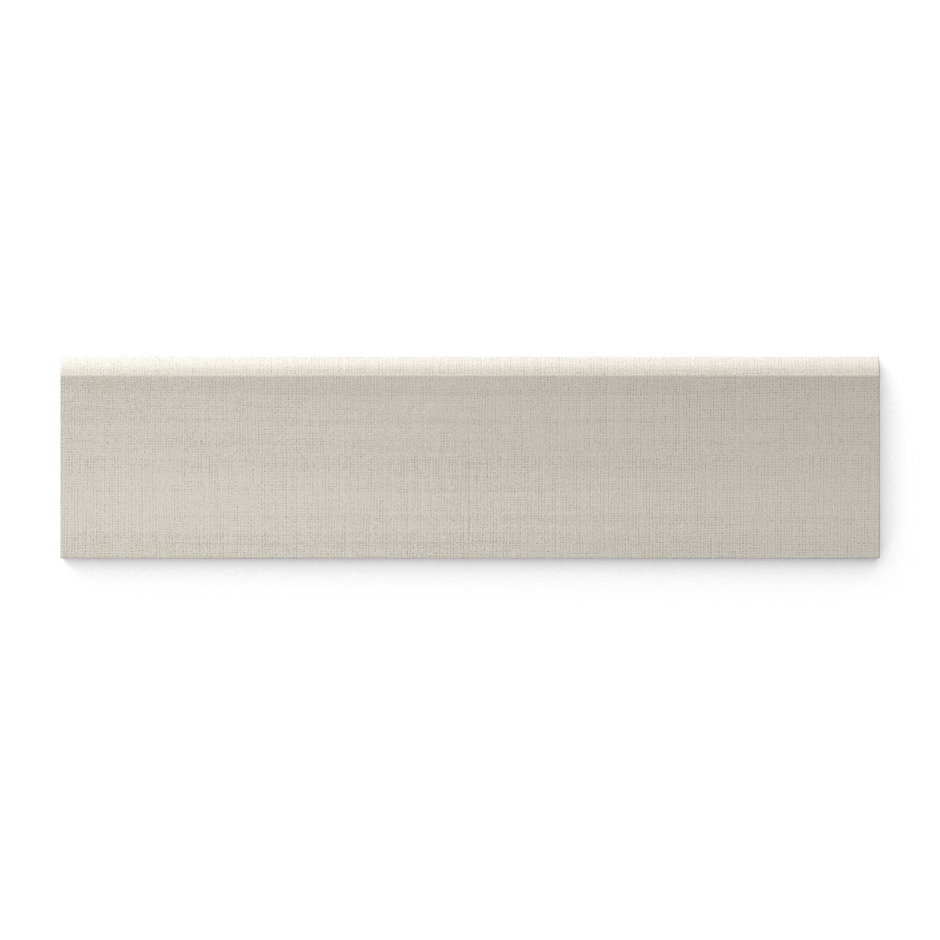 3x12 beige bullnose tile with a subtle linen texture and matte finish, ideal for polished edges in contemporary spaces.