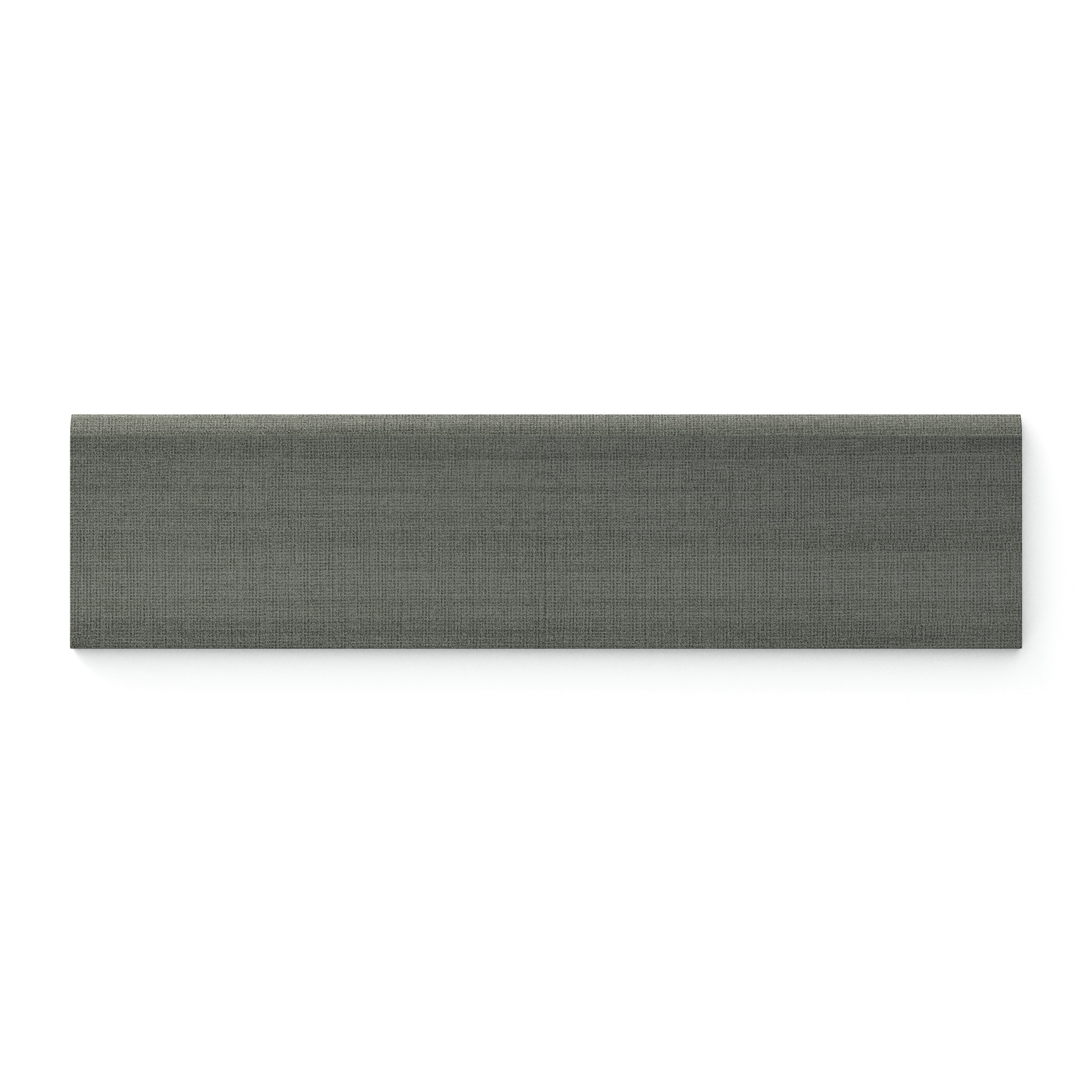 Dark grey 3x12 bullnose tile with a subtle linen texture and matte finish, perfect for seamless trim or edge detailing in modern spaces.