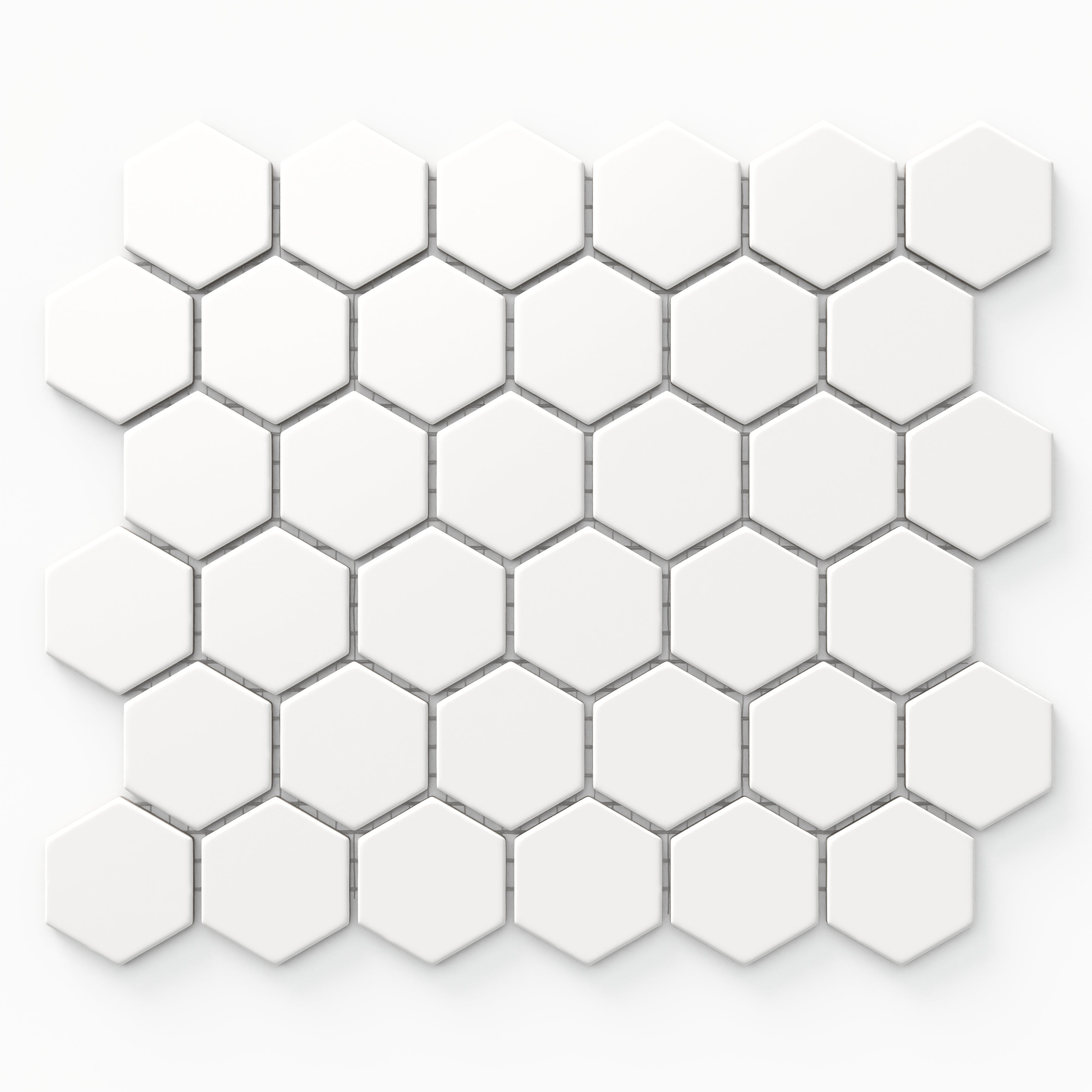 Levi white 2x2 hexagon mosaic porcelain tile with a matte finish, offering a crisp, clean aesthetic for modern and timeless designs