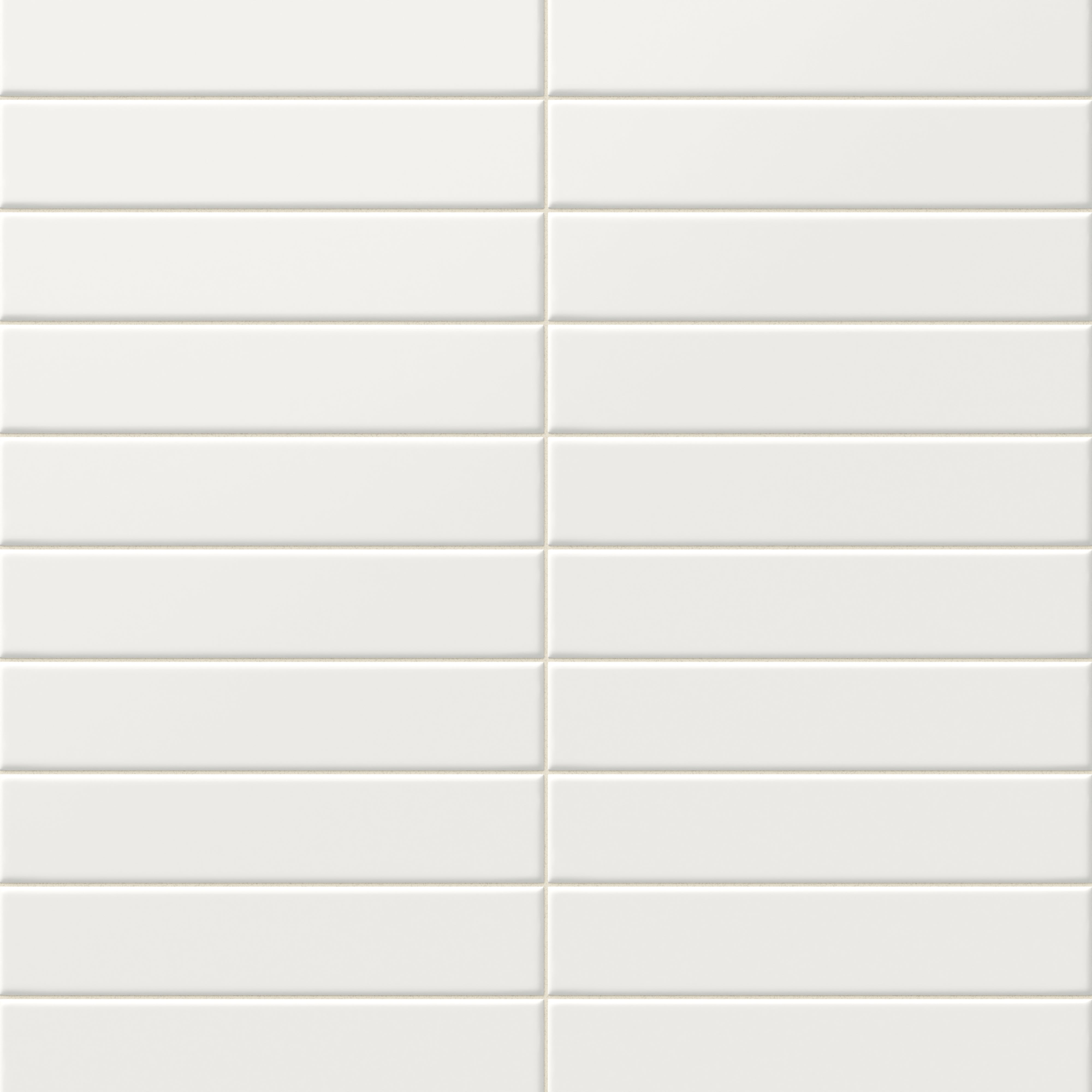 Matte white subway tiles in a classic 2x10-inch layout, delivering a timeless and versatile design perfect for modern or traditional spaces.