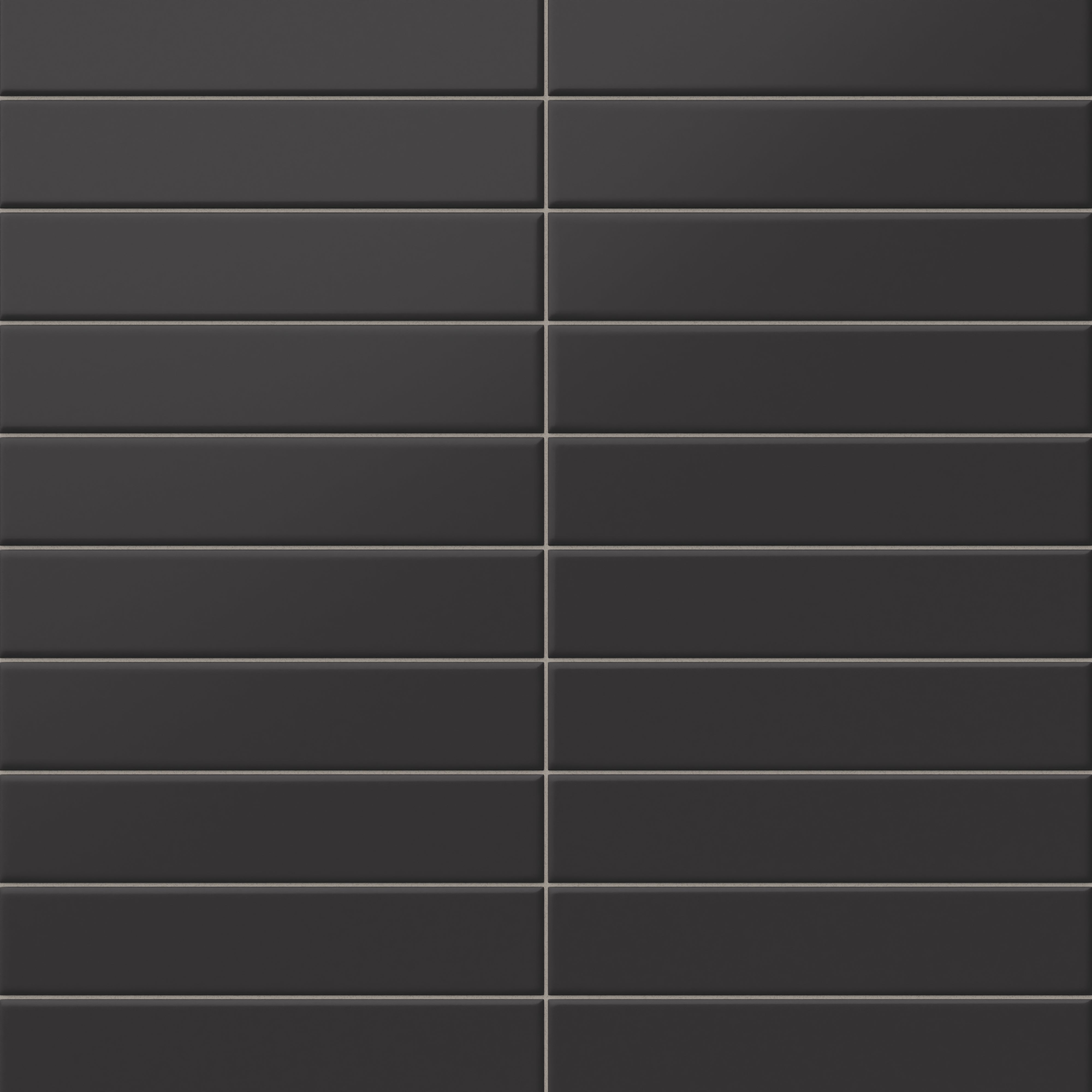 Matte black subway tiles in a sleek 2x10-inch format, creating a bold and sophisticated aesthetic for modern interiors.