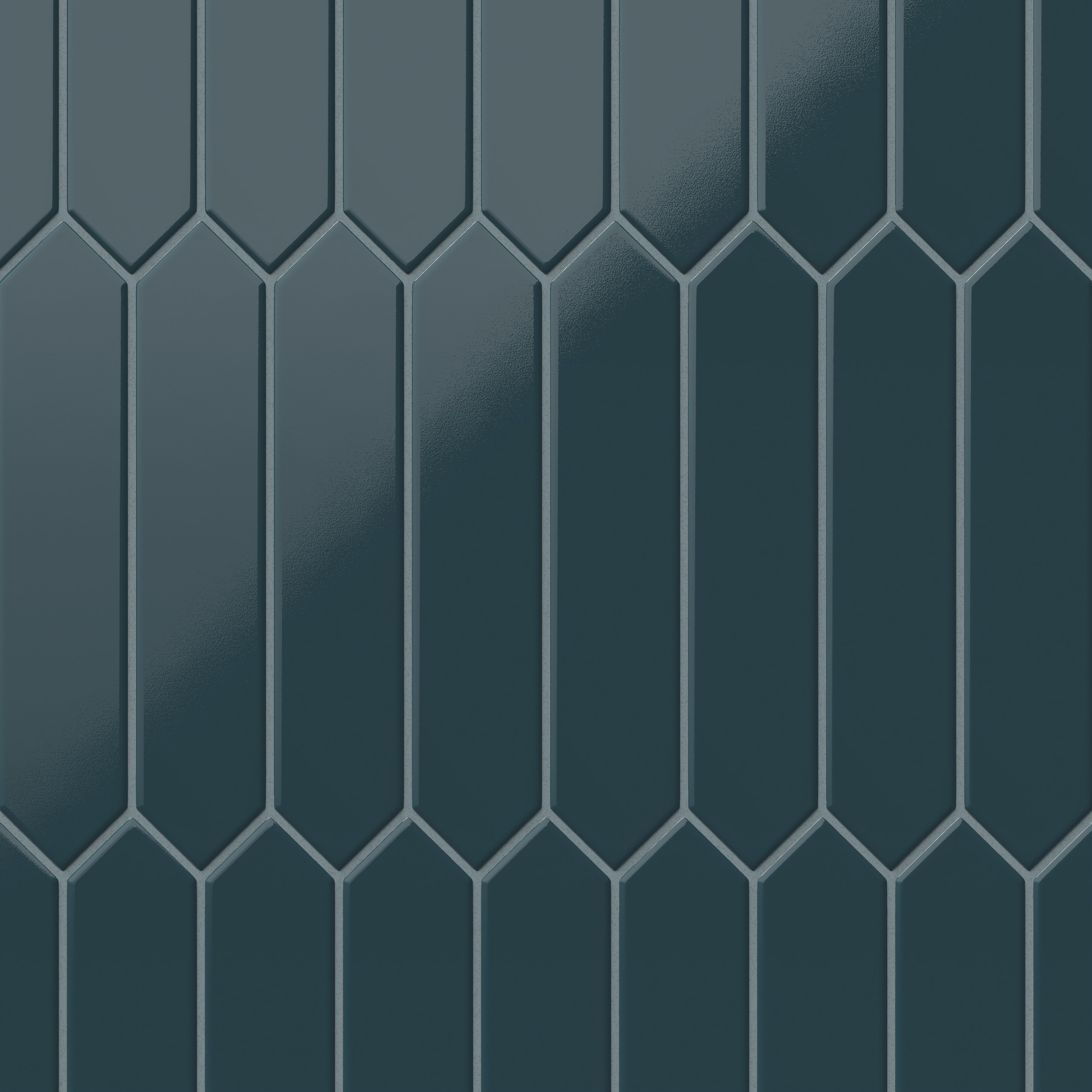 Glossy blue picket tiles, offering a bold geometric design for contemporary and stylish interiors.